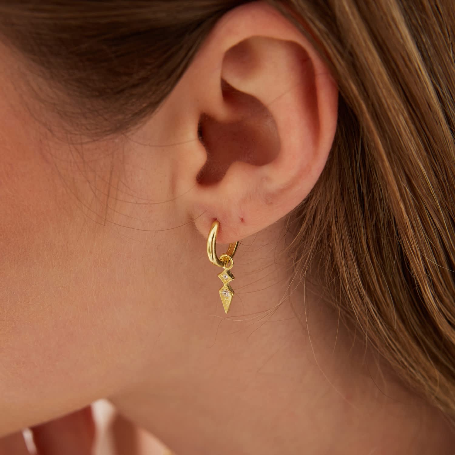 Gold Sterling Silver Pave Spike Rhombus Drop Earring, Image 3 of 5
