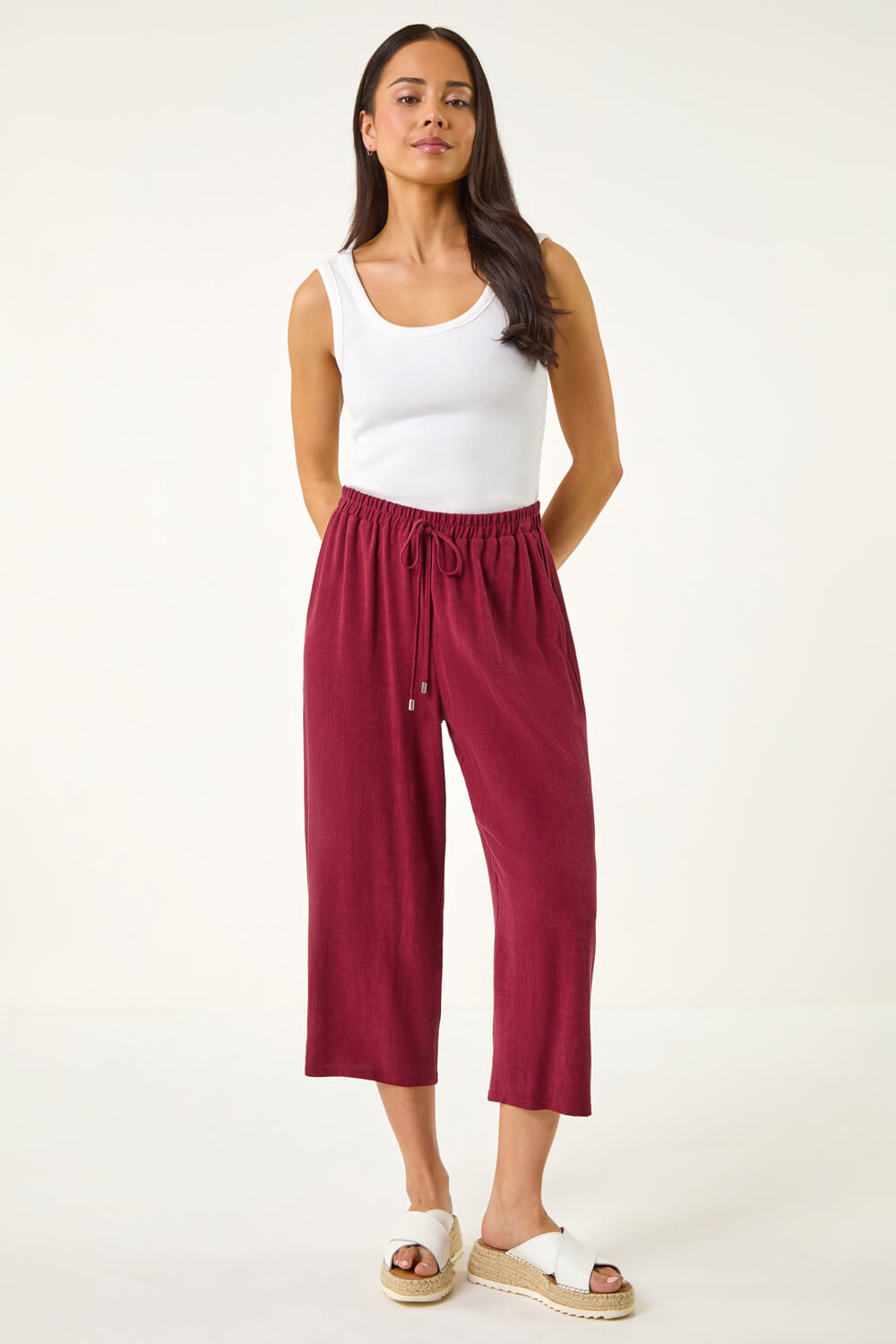 Wine Petite Linen Blend Cropped Trouser, Image 3 of 5