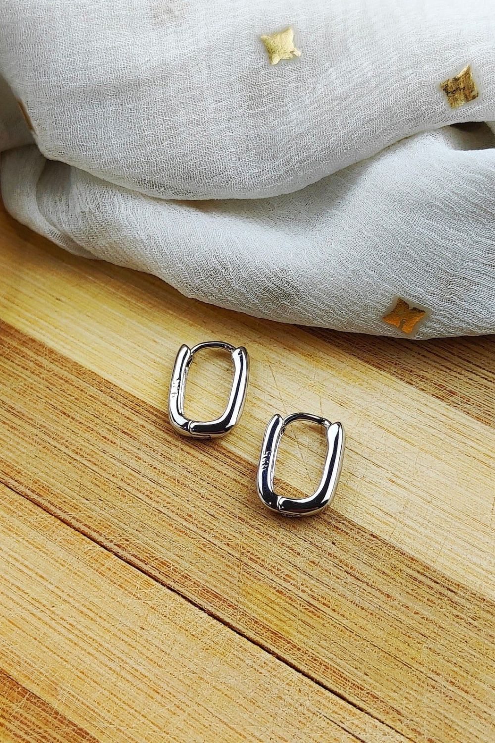 Silver Sterling Silver U-Shape Huggie Hoop Earrings, Image 1 of 1
