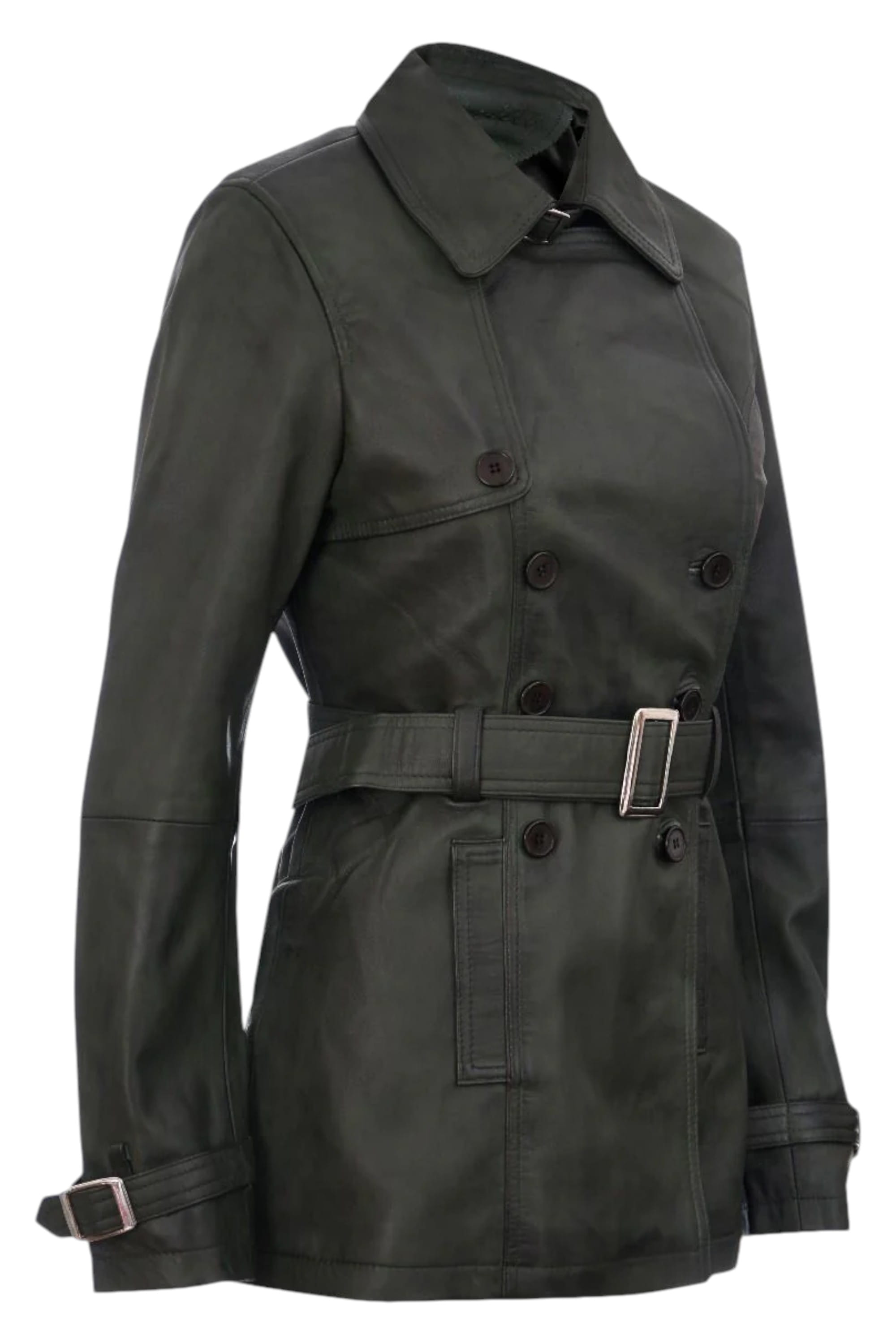 Green Womens Nappa Leather Trench Coat-Mosul, Image 2 of 4