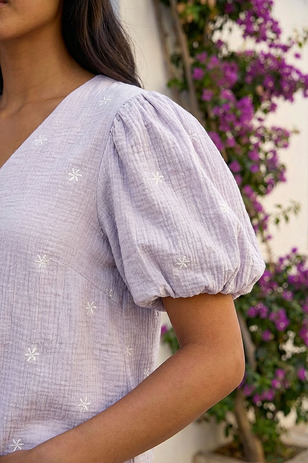 Lilac Petite Embroidered V-Neck Top, Image 5 of 4