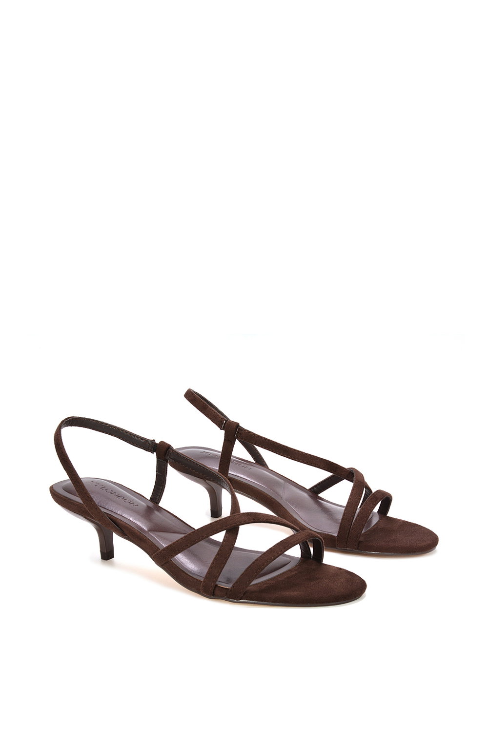 Brown XY LONDON Brown 'Kayla' Slip On Strappy Slingback Kitten Heeled Sandals, Image 3 of 6
