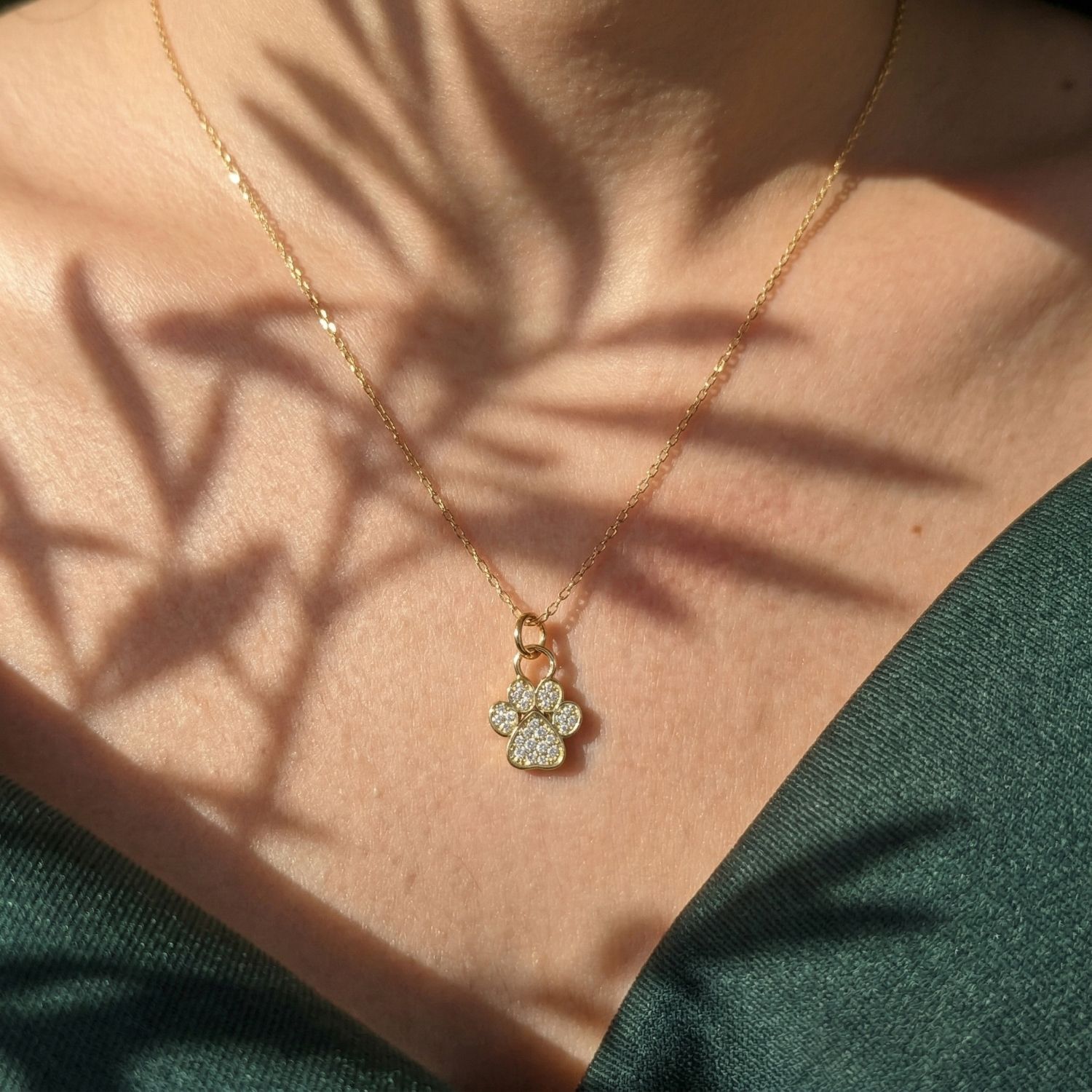 Gold Mini Dog Cat Paw Print Charm Gold Plated Necklace, Image 2 of 5