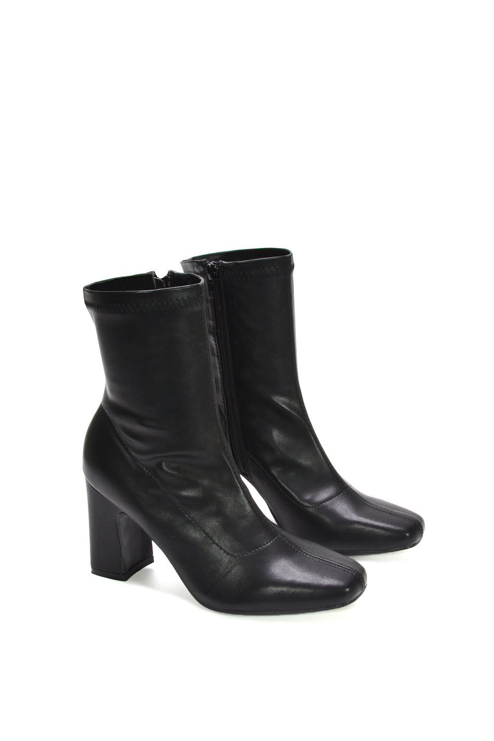 Black XY LONDON Black 'Alex' Stretch Zip Up Ankle Boots with Block Heel, Image 6 of 7