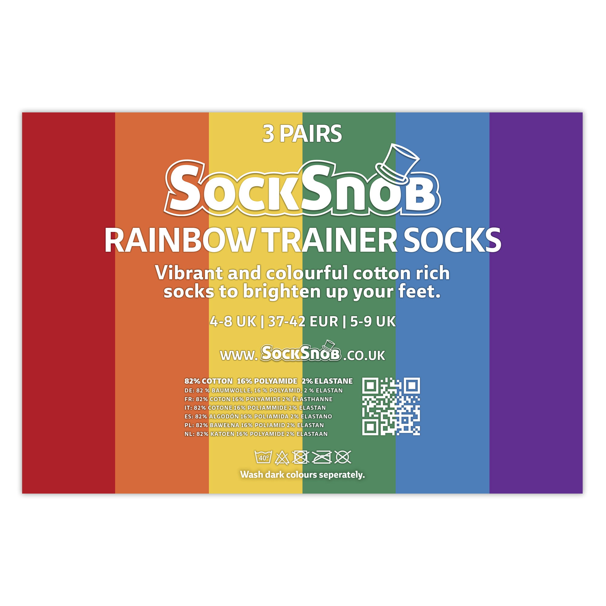 Multi 3 Pairs Rainbow Cotton Trainer Socks, Image 3 of 3