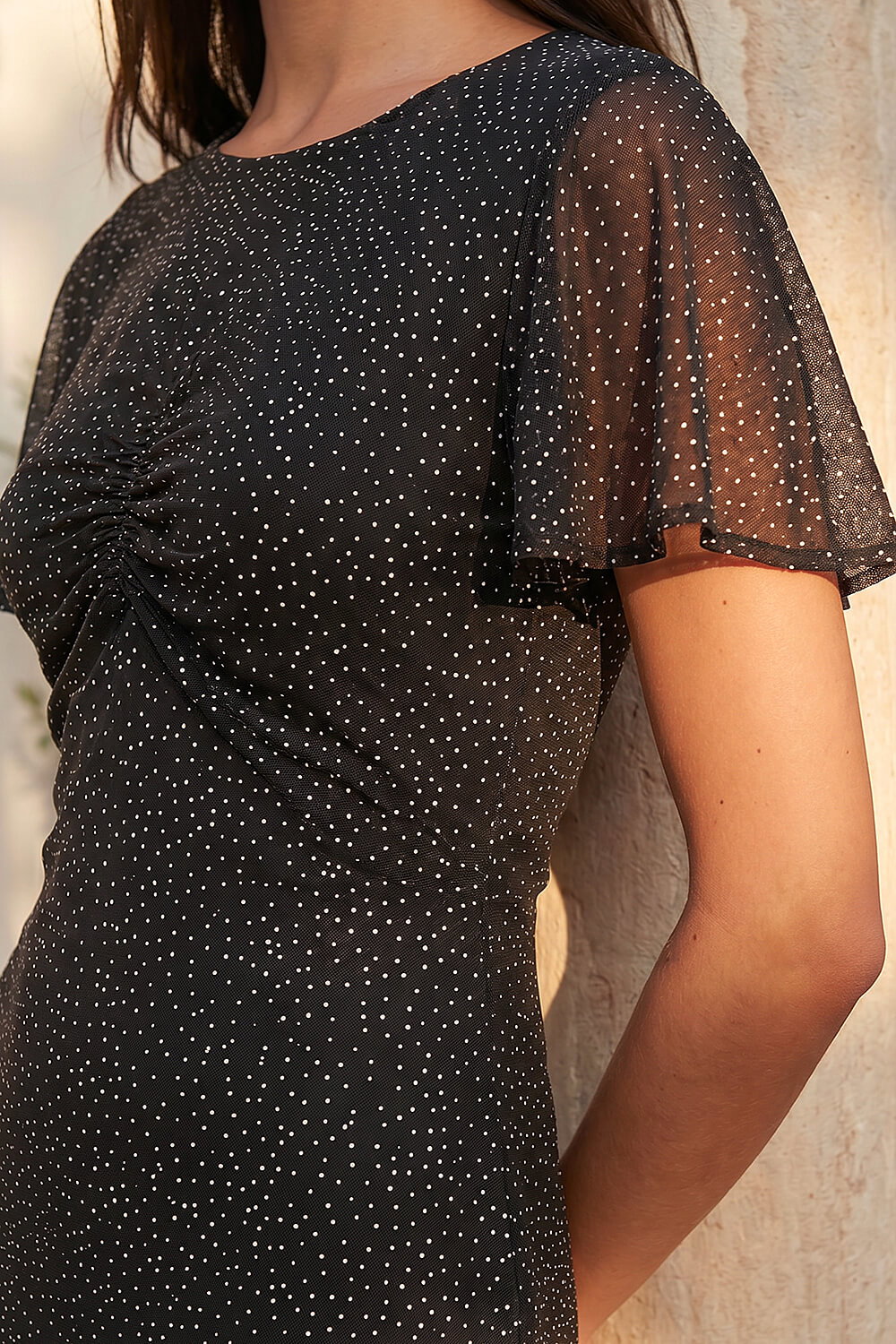 Black Petite Studded Mesh Midi Dress, Image 5 of 4