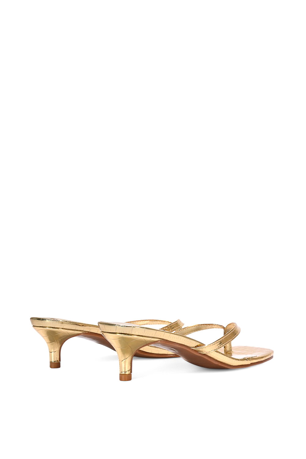 Gold XY LONDON Gold 'Jane' Toe Post Low Kitten Heel Mule Sandal Shoes, Image 4 of 6
