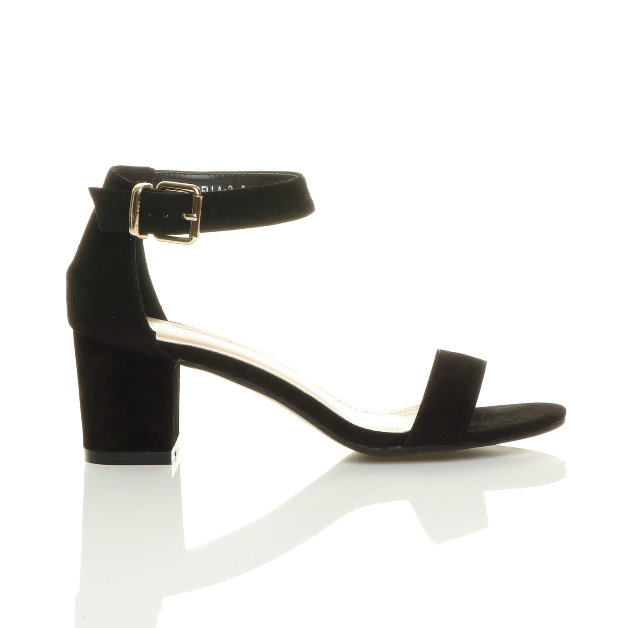 Black AJVANI Black Mid Block Heel Ankle Strap Sandals, Image 2 of 6