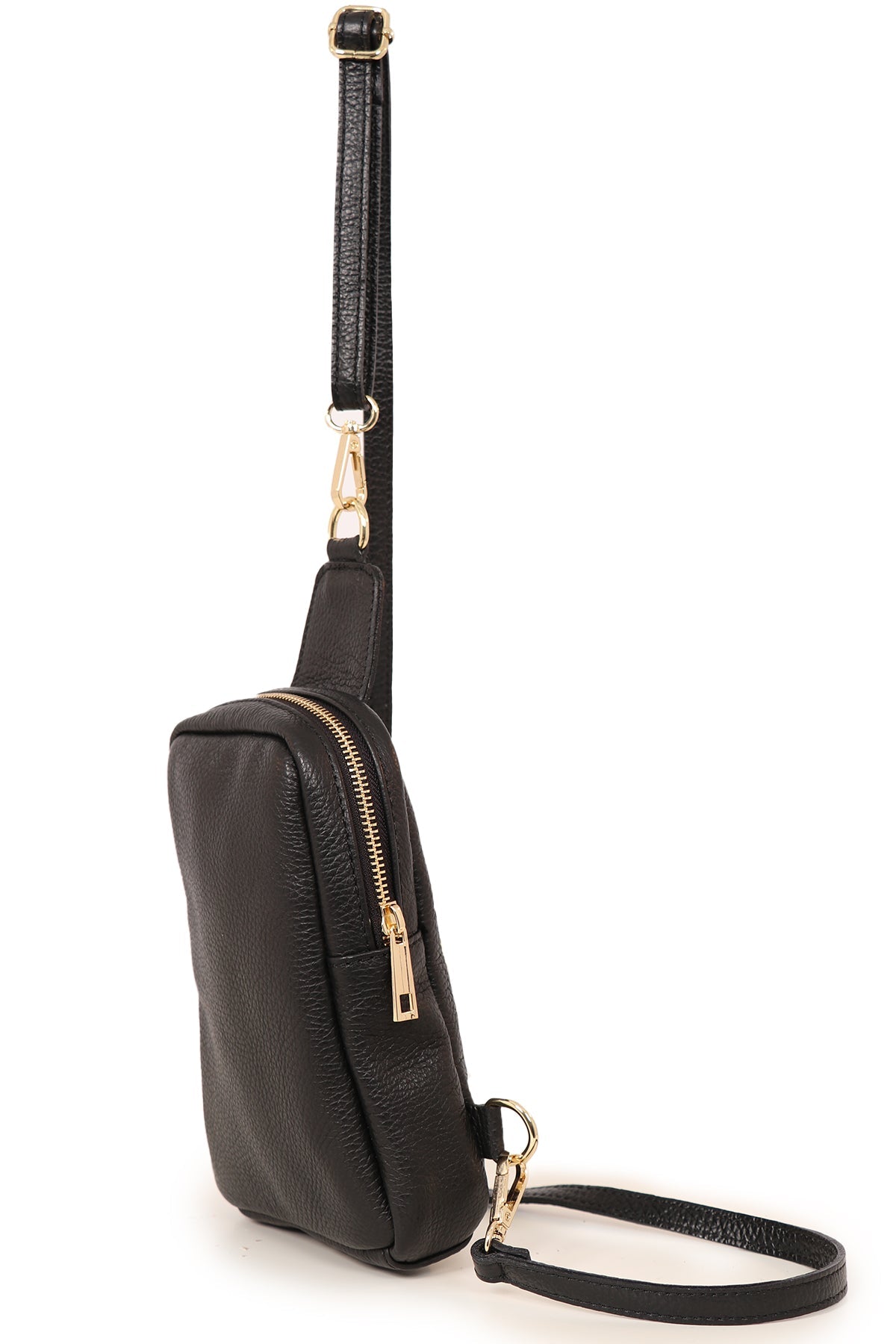 Black Italian Leather Crossbody Sling Bag, Image 2 of 3
