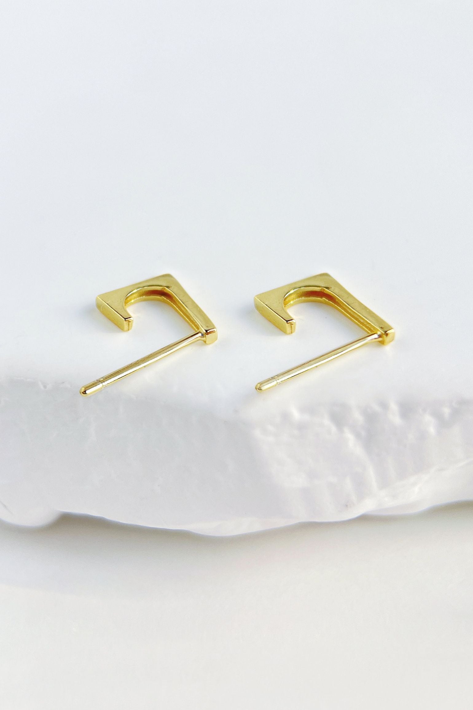 Gold Sterling Silver Geometic C-Cut Studs, Image 1 of 2
