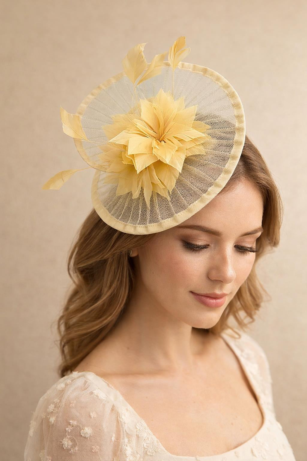 Purple Spiral Circular Brim Fascinator With Feathers Burst