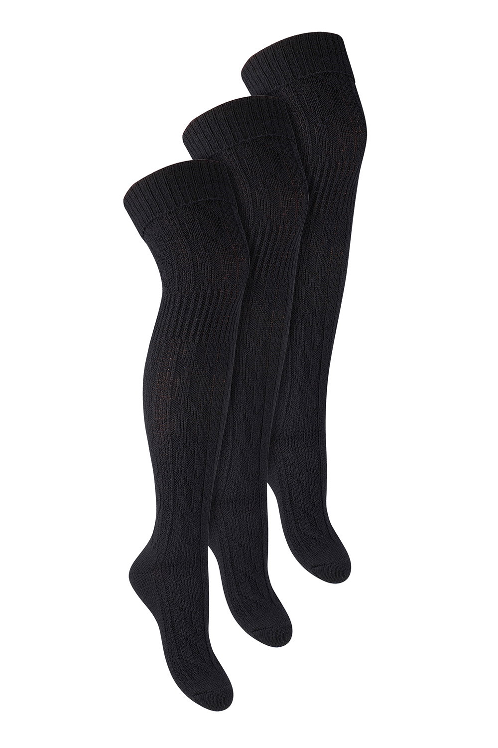 Black 3 Pairs Over The Knee Wool Socks, Image 1 of 5