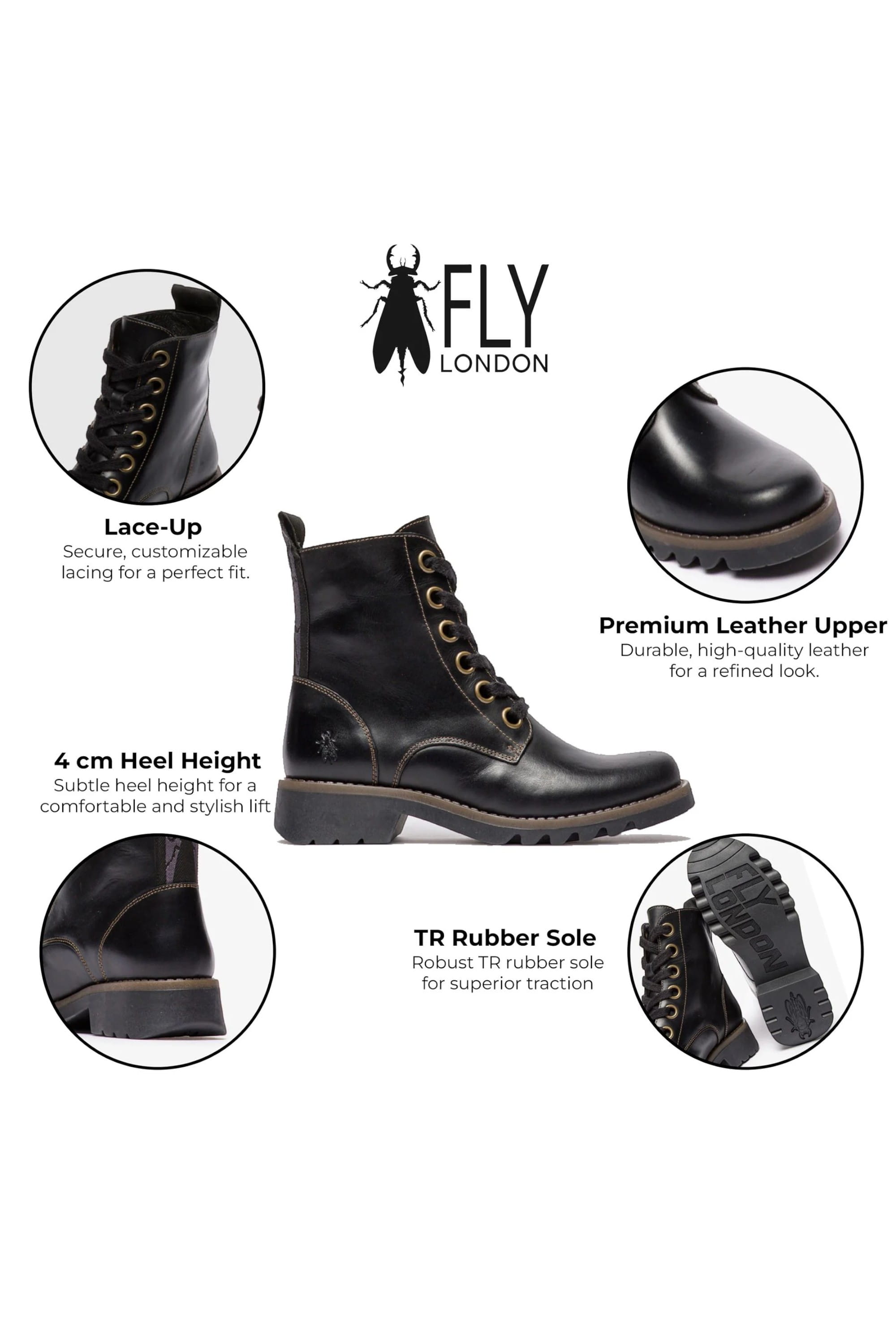 Black Womens Soft Lace-Up Ankle Boots -RAGI539, Image 3 of 5