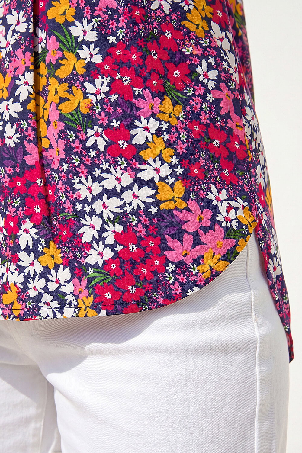 Fuchsia Floral Print Stretch Shirt, Image 5 of 4