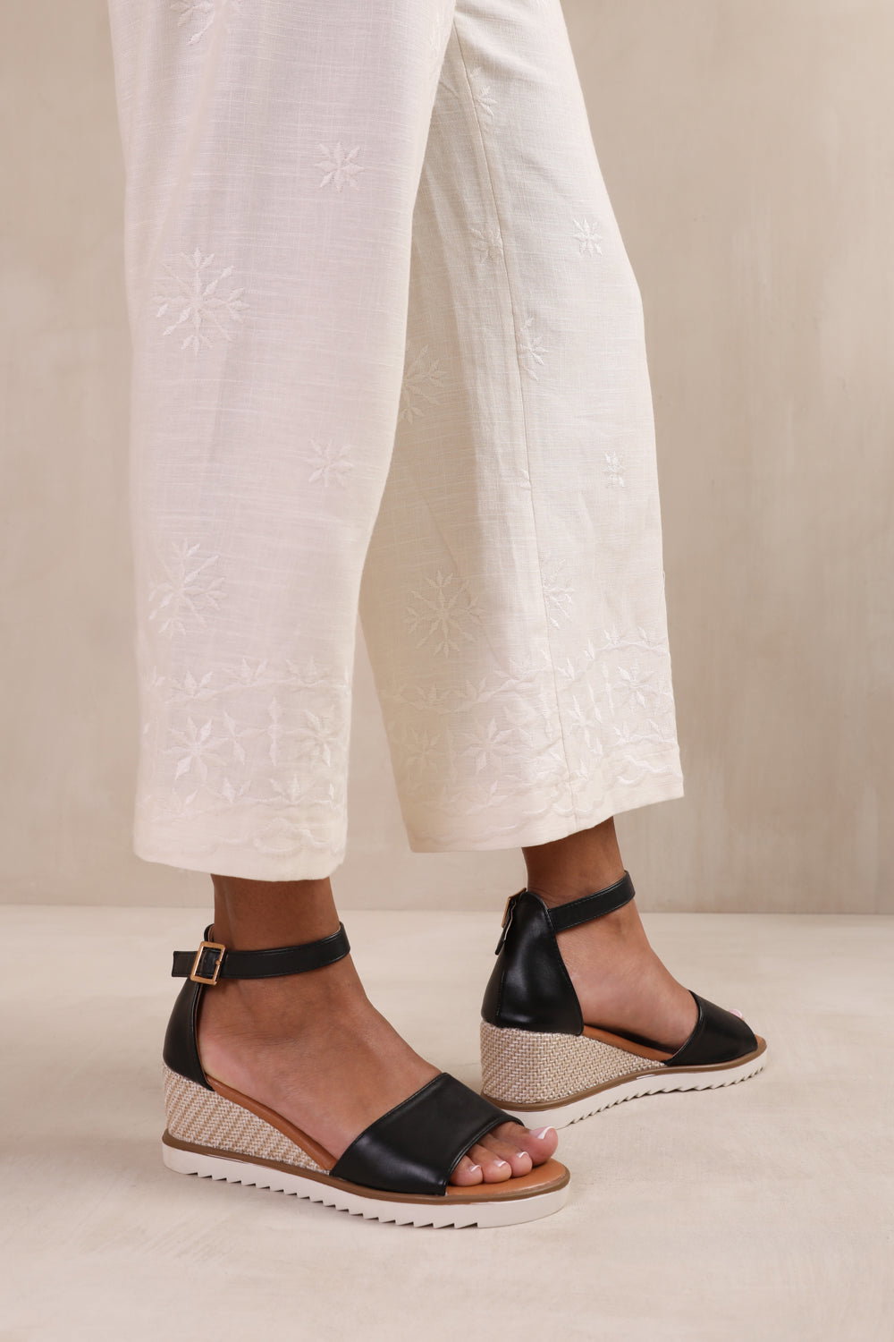 Black 'Dusk' Wide Fit Wedge Ankle Strap Shoes, Image 1 of 2