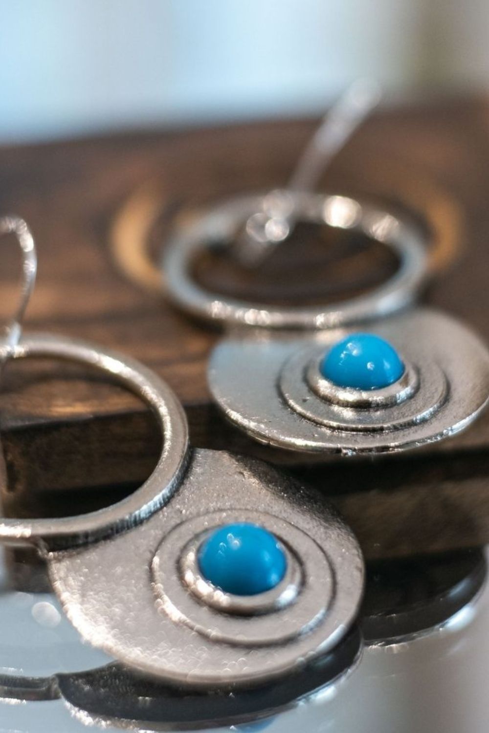 Blue The Colourful Aura Retro Hollow Circle Turquoise Drop Earring, Image 2 of 4
