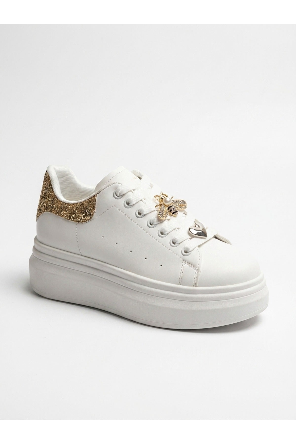 Gold iKrush Gold Sloane White Platform Trainers, Image 1 of 5