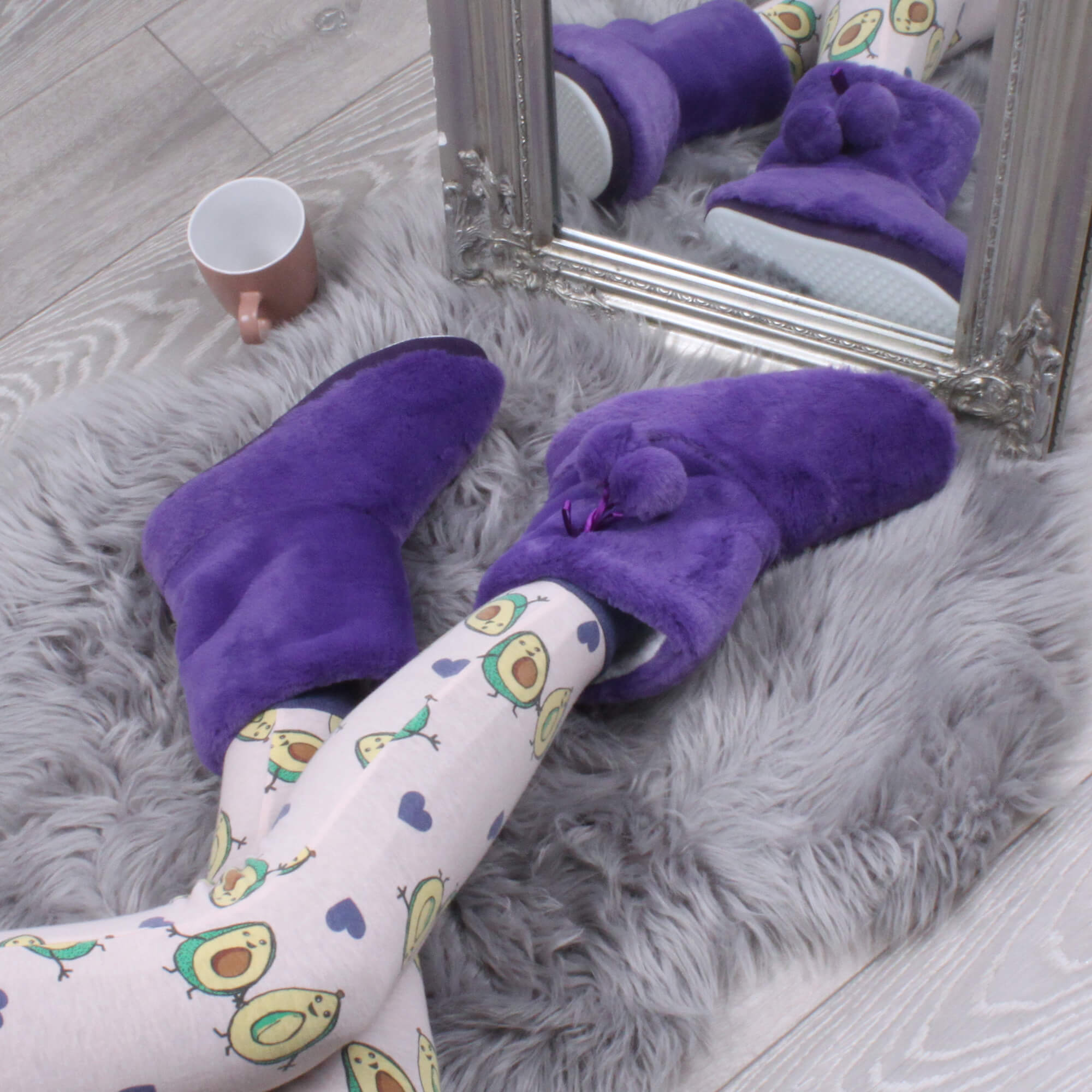 Purple AJVANI Purple Faux Fur Lined Slip On Memory Foam Mules Slippers, Image 5 of 6