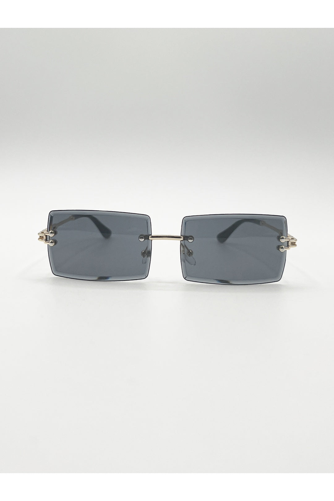 Black Frameless Square Sunglasses in Black, Image 1 of 6