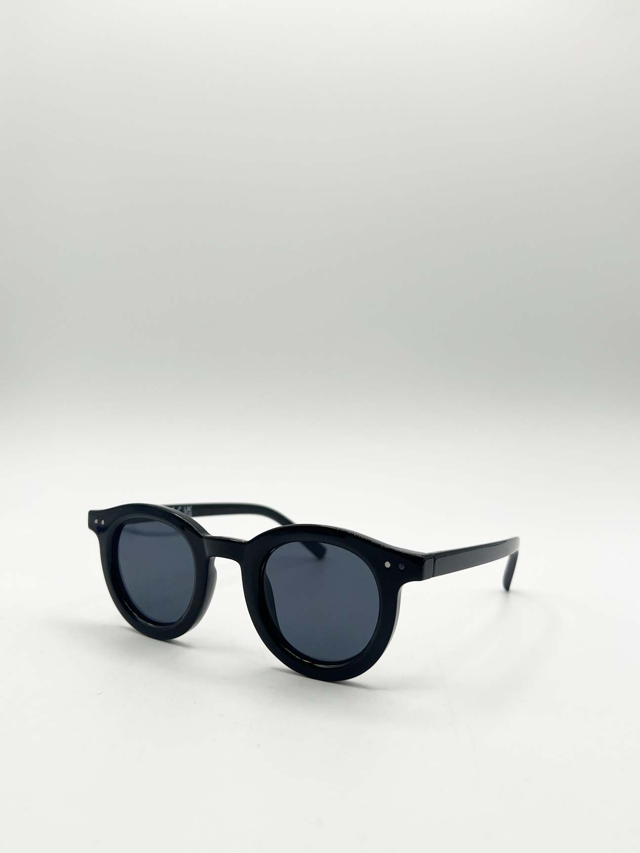 Black Classic Bold Rounded Sunglasses in Black, Image 3 of 6