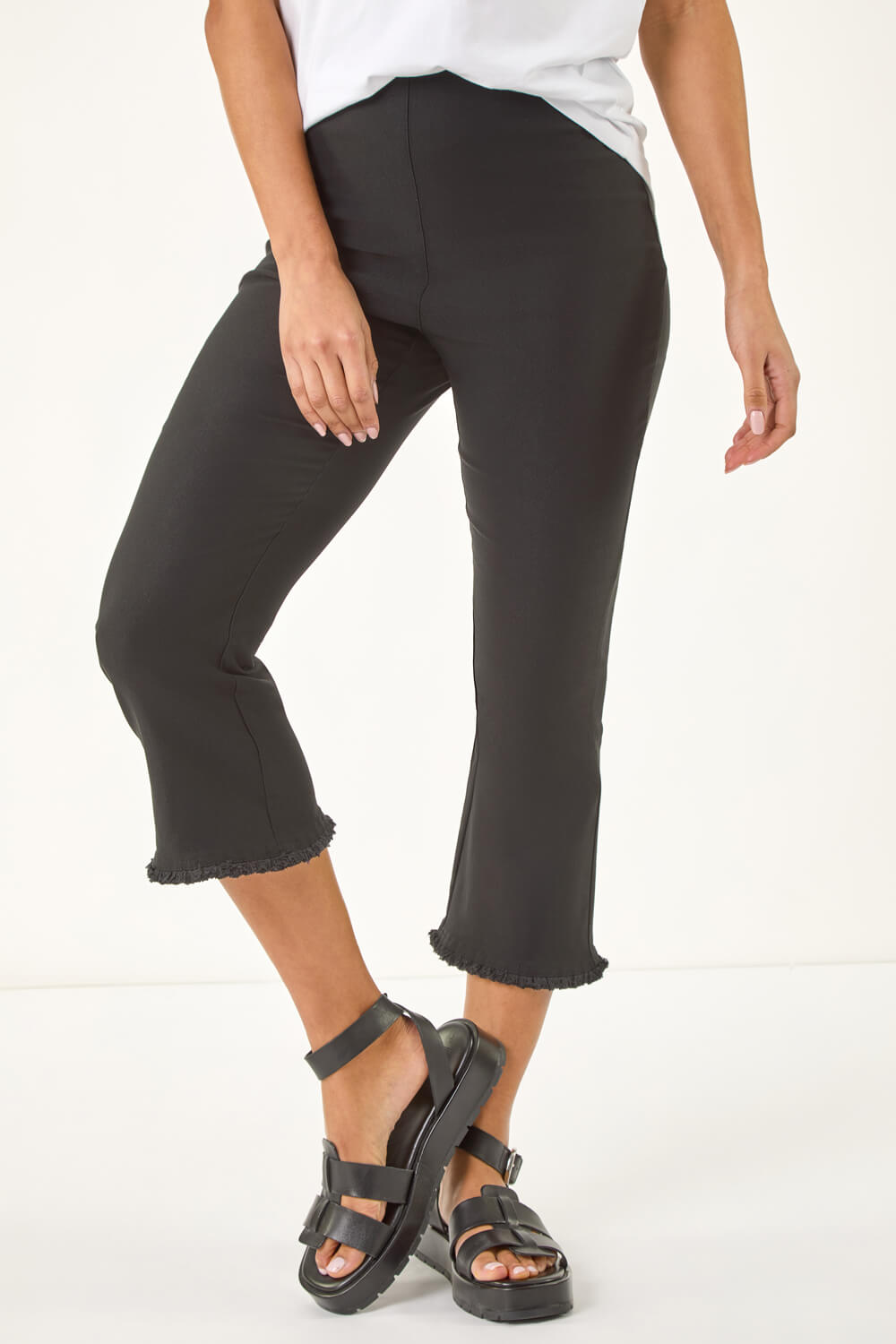 Black Trim Flared Cropped Stretch Trousers, Image 5 of 5