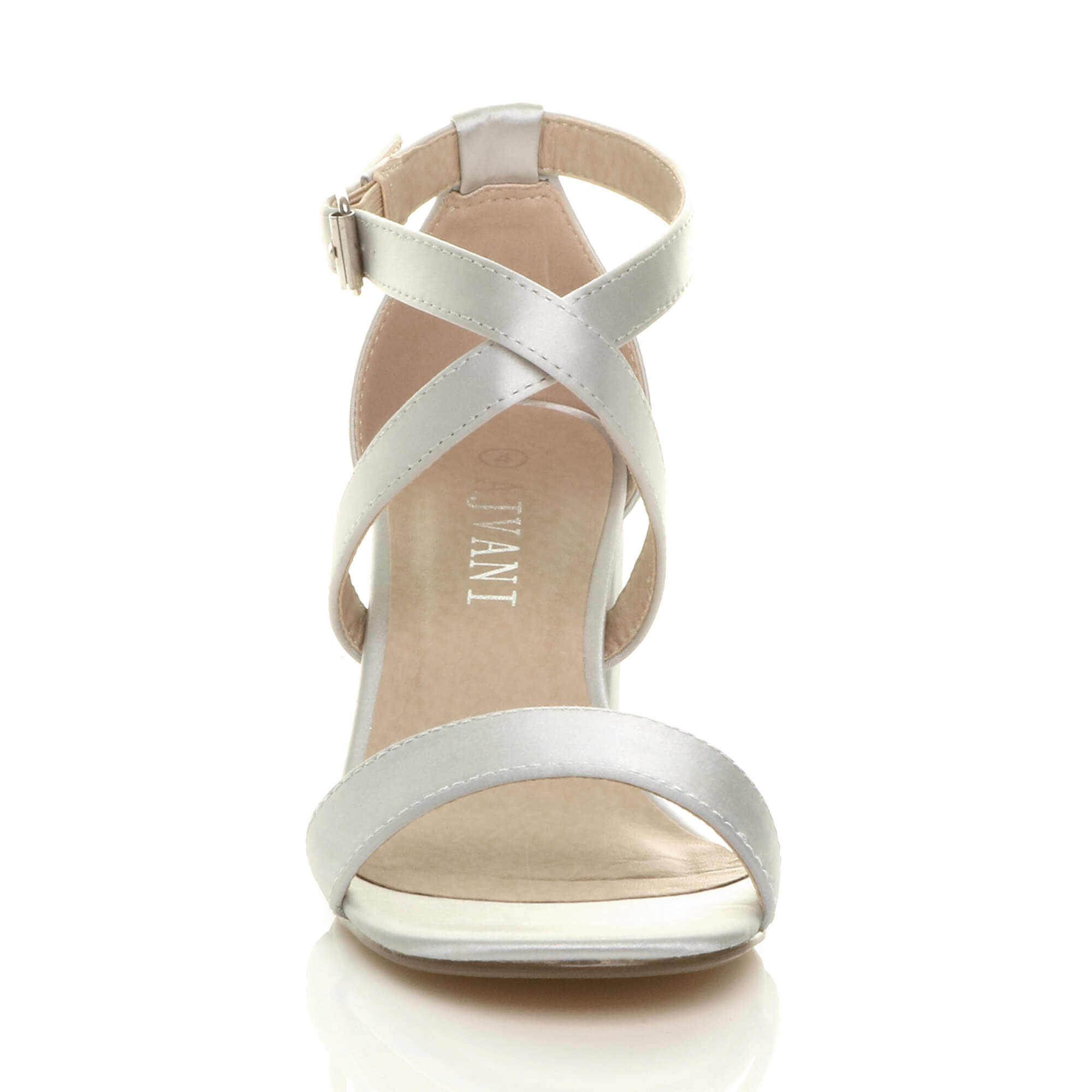 Silver AJVANI Silver Mid Block Heel Crossed Straps Sandals, Image 6 of 6