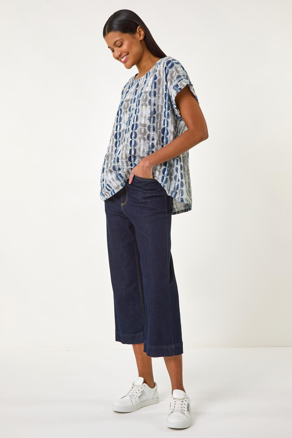 Grey All Over Circle Print Top, Image 1 of 5