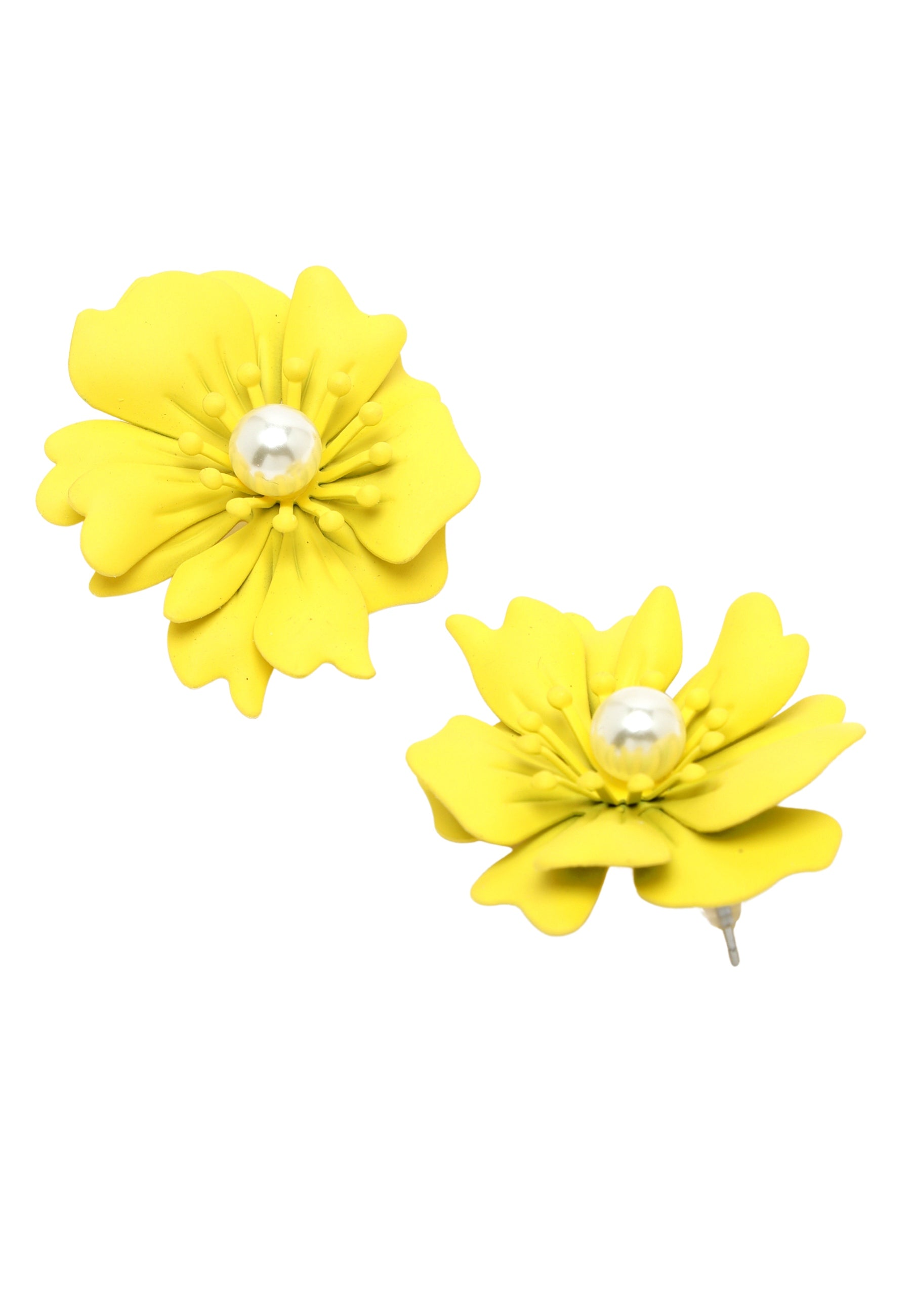 Yellow Floral Pearl Stud Earrings In Light Pink, Image 3 of 5