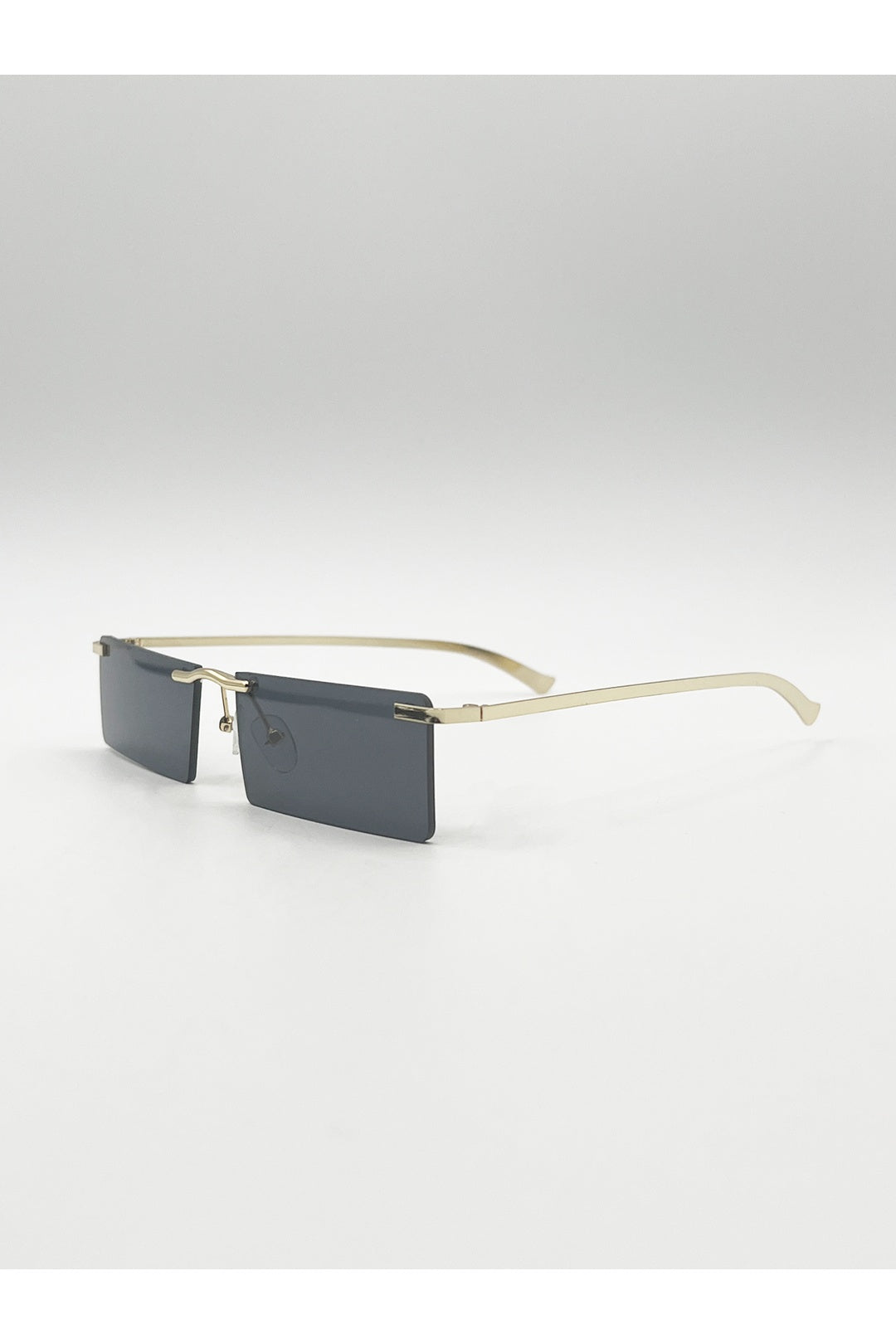 Black Frameless Rectangle Sunglasses in Black, Image 3 of 6