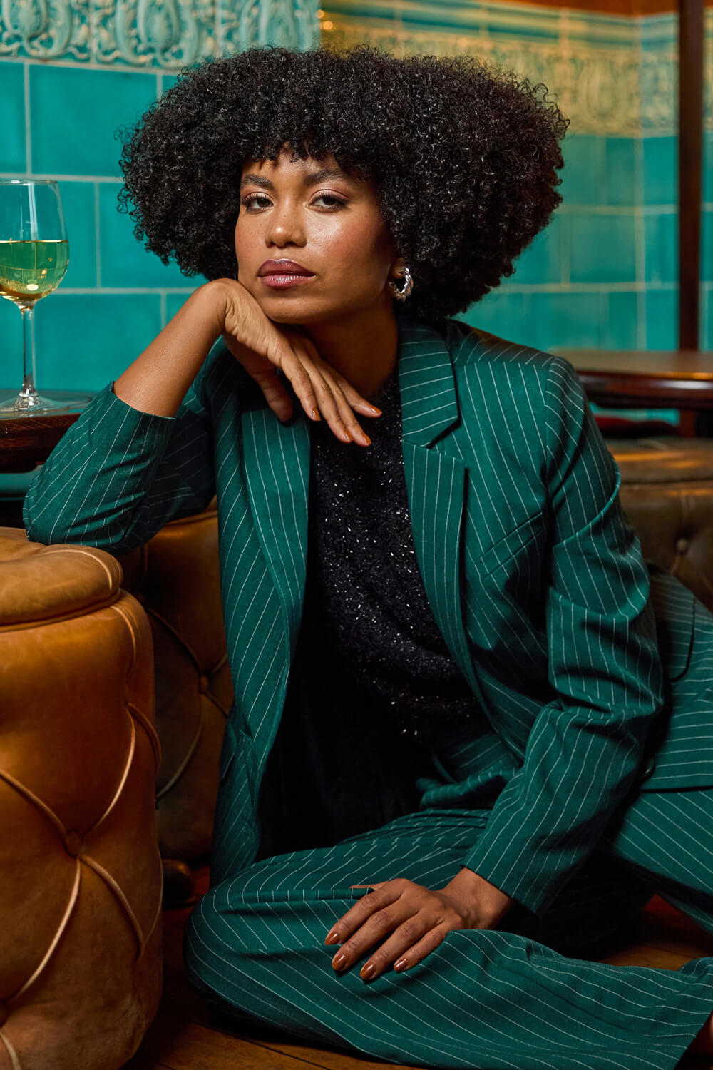 Green Tailored Pinstripe Blazer, Image 3 of 9