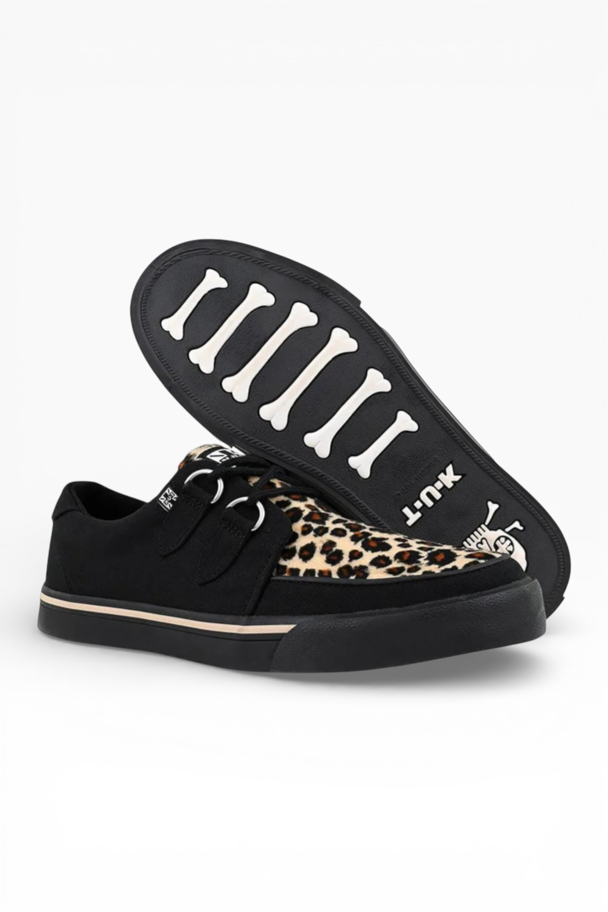Black TUK Footwear Black Pointed Creeper Sneaker Leopard Canvas Shoes, Image 5 of 8