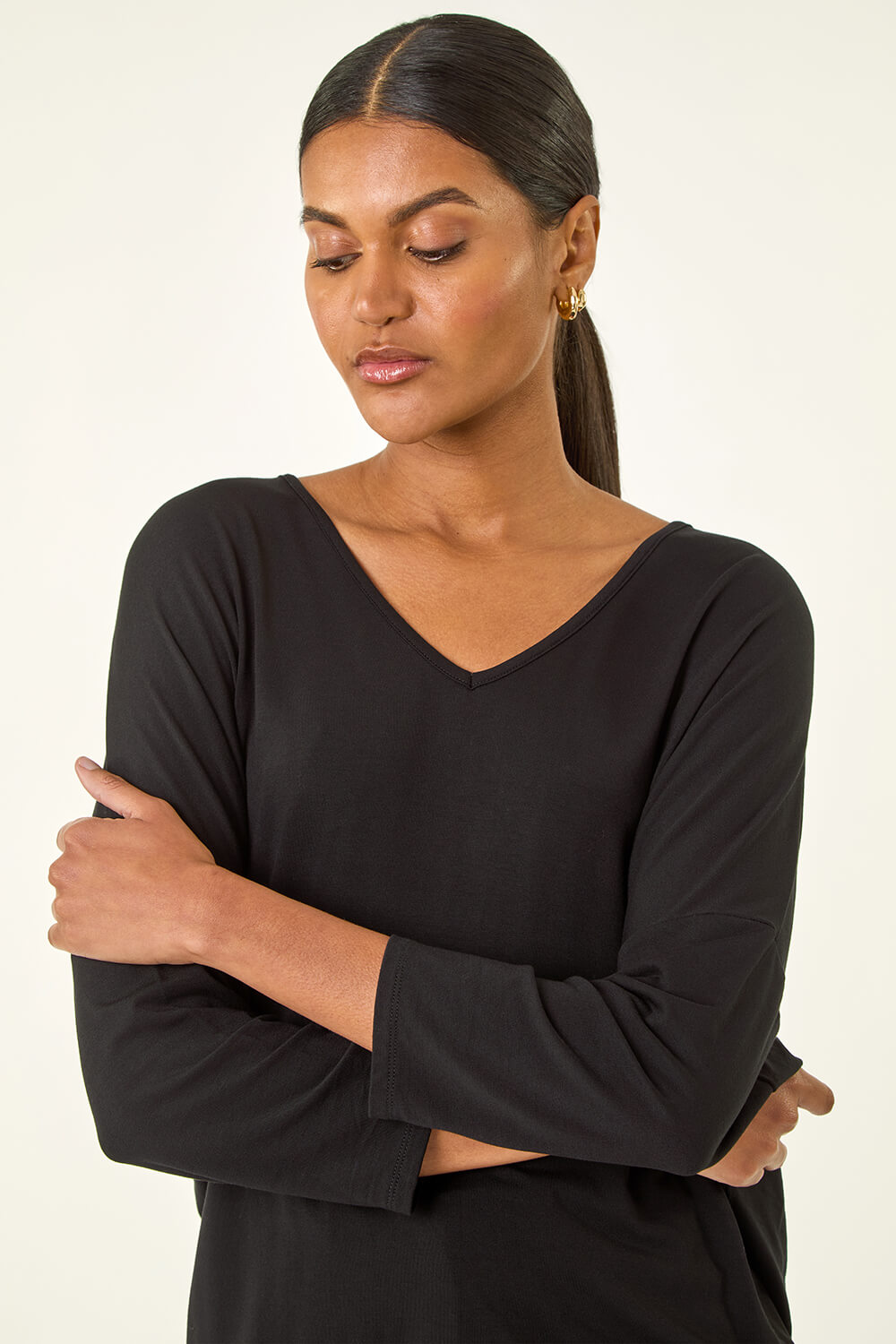 Black V-Neck Jersey Stretch T-Shirt, Image 6 of 6