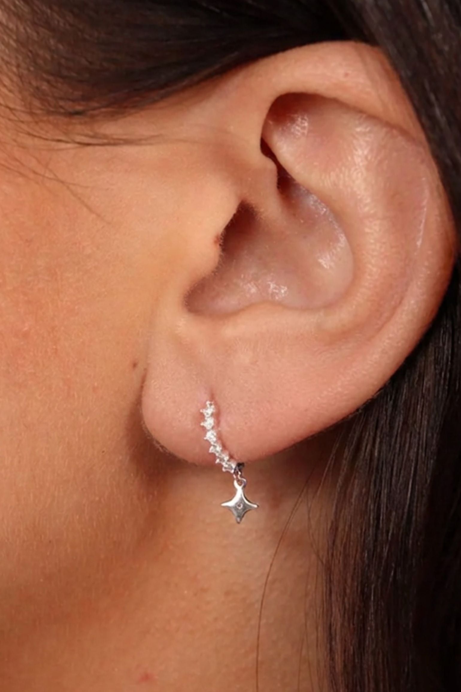 Silver Sterling Silver CZ Star Huggie Hoops, Image 2 of 3
