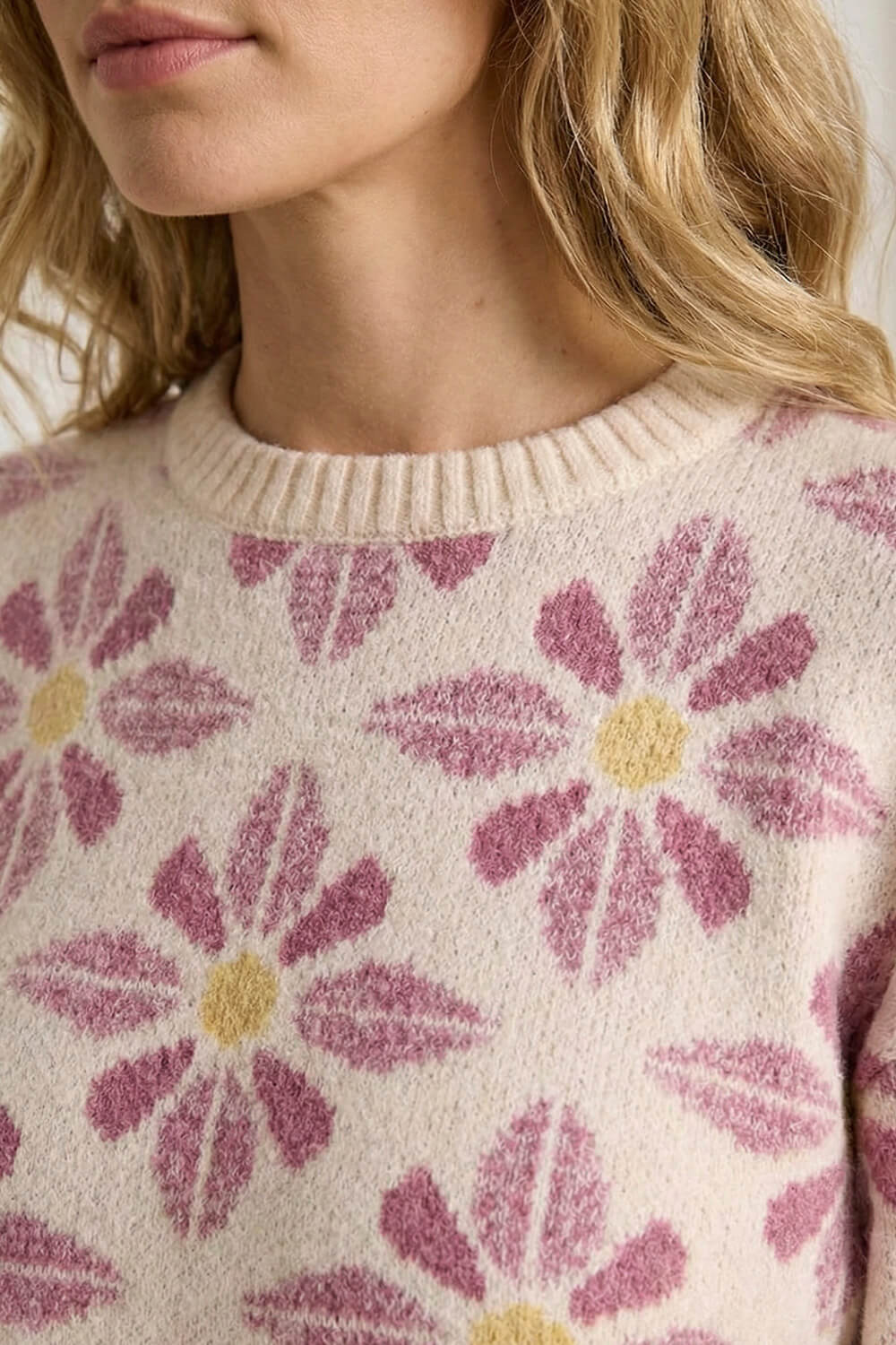 Ivory Floral Crew Neck Knit Jumper, Image 6 of 5