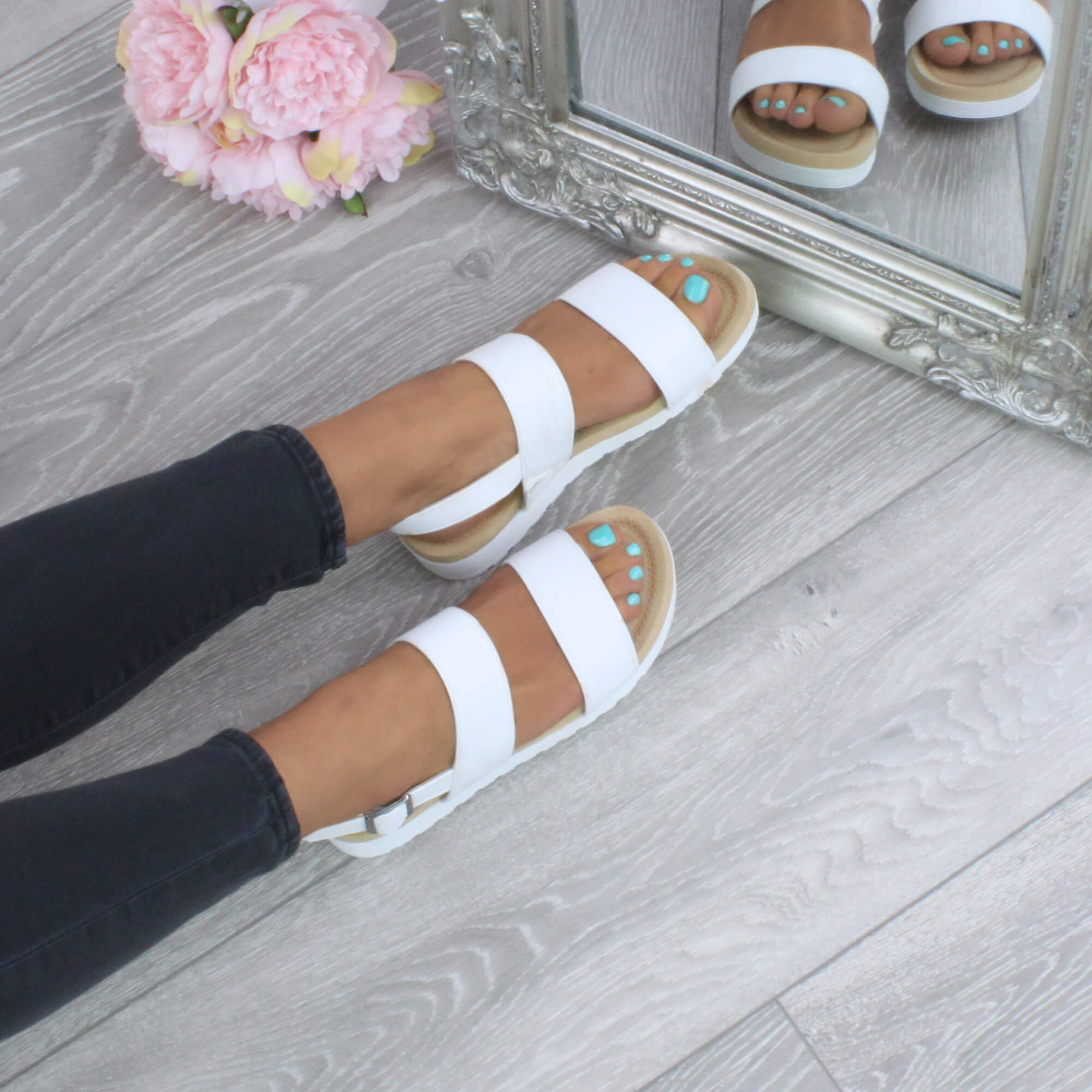 White AJVANI White Flatform Strappy Sandals, Image 5 of 6