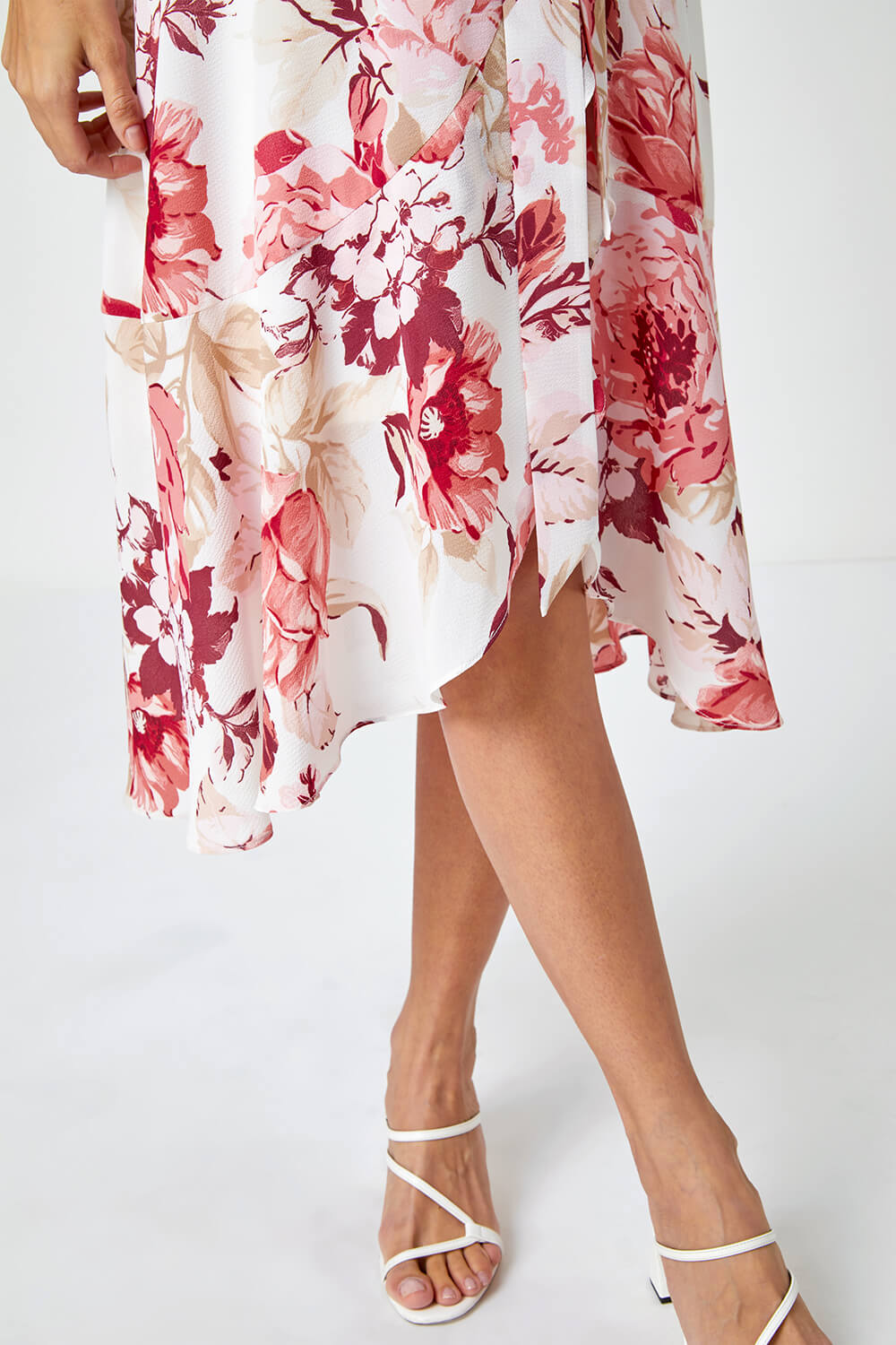 Light Pink Floral Print Wrap Stretch Dress, Image 7 of 6