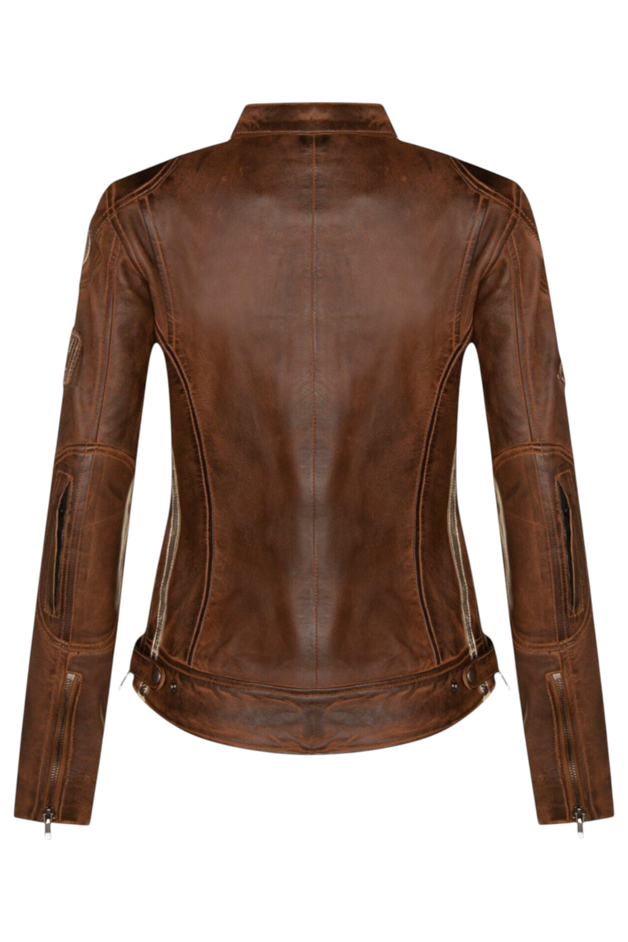 Tan Biker Racing Badges Leather Jacket, Image 2 of 5