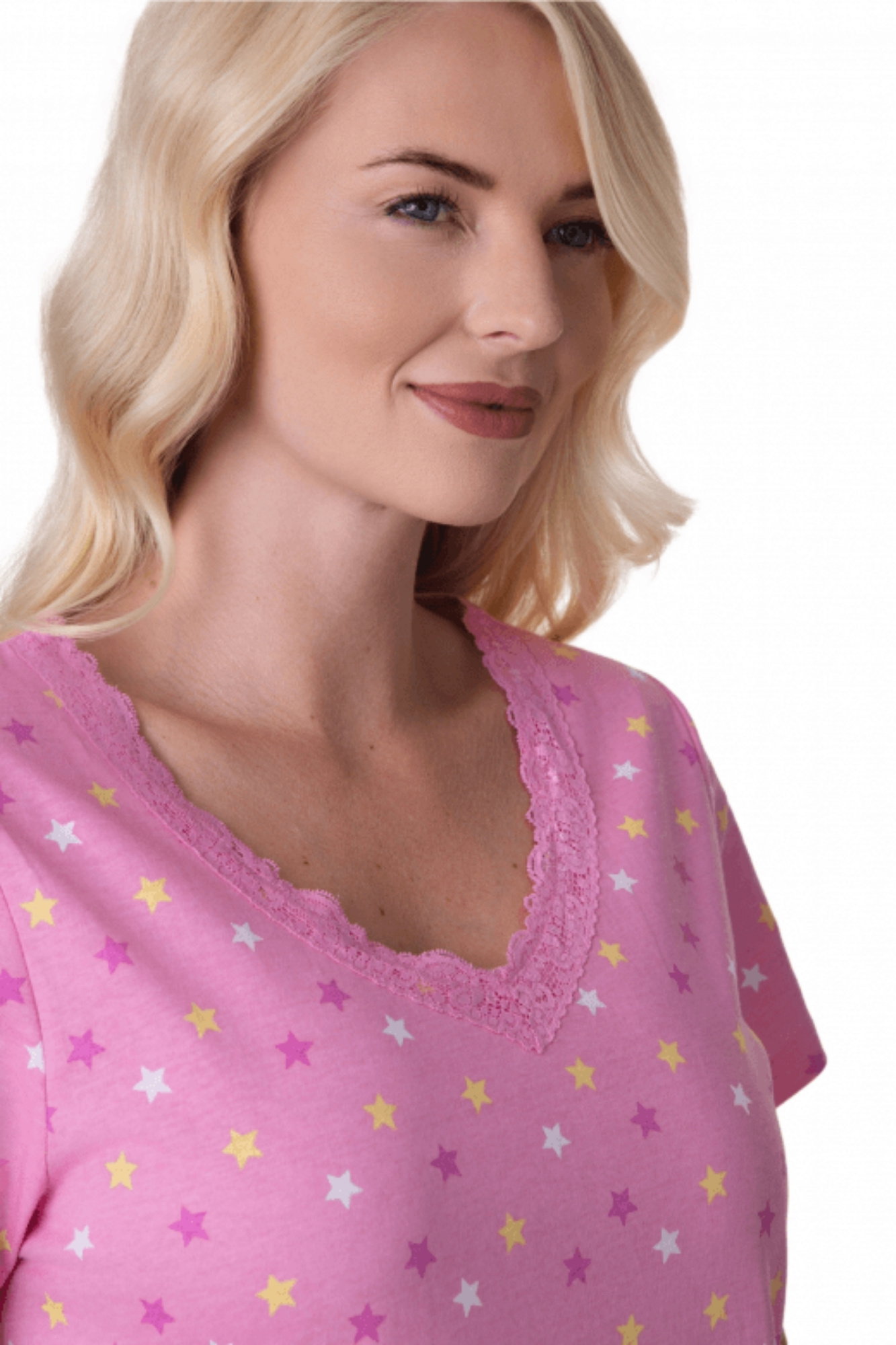 Pink Multicoloured Star Print Cotton Nightshirt, Image 5 of 5
