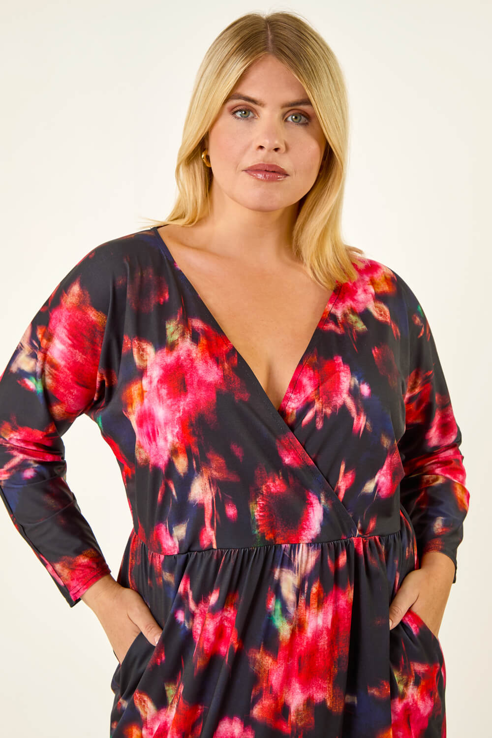 Red Curve Floral Print Mesh Midi Dress, Image 6 of 8
