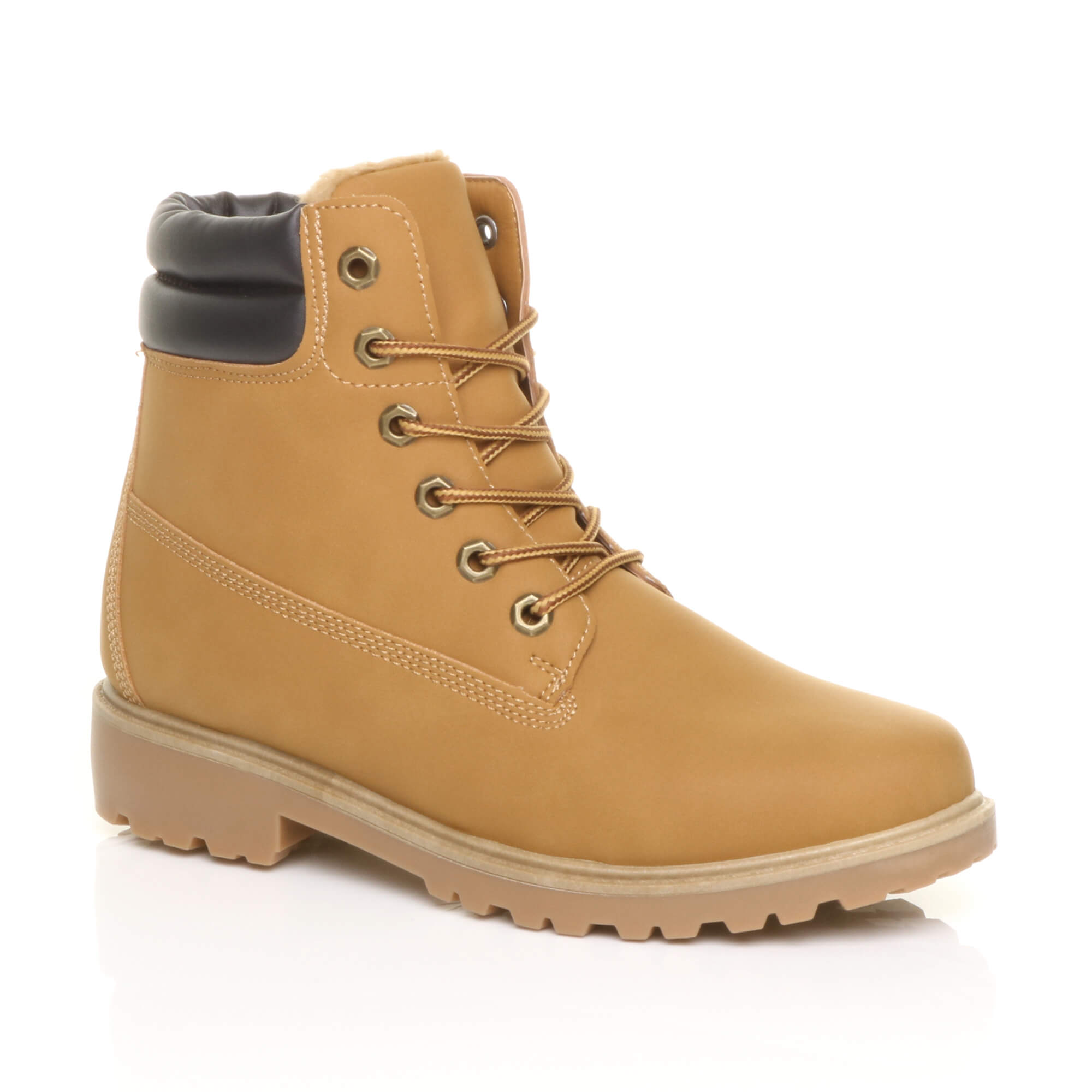 Camel AJVANI Camel Low Heel Lace Up Biker Worker Boots, Image 1 of 6