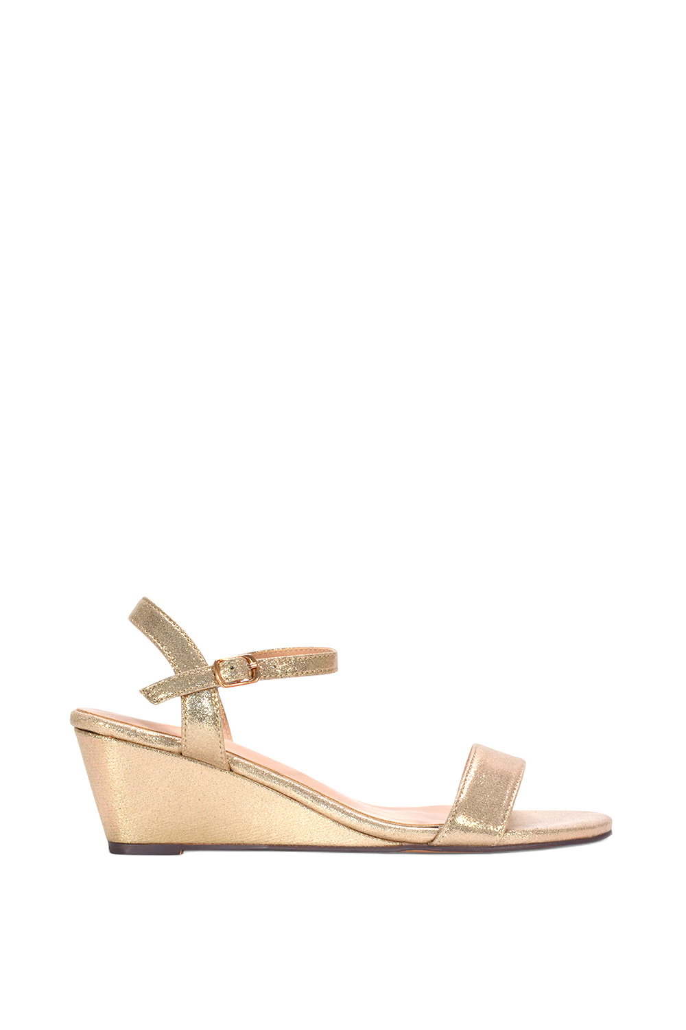 Black 'Alissa' Low Wedge Heel Sandals With Ankle Strap