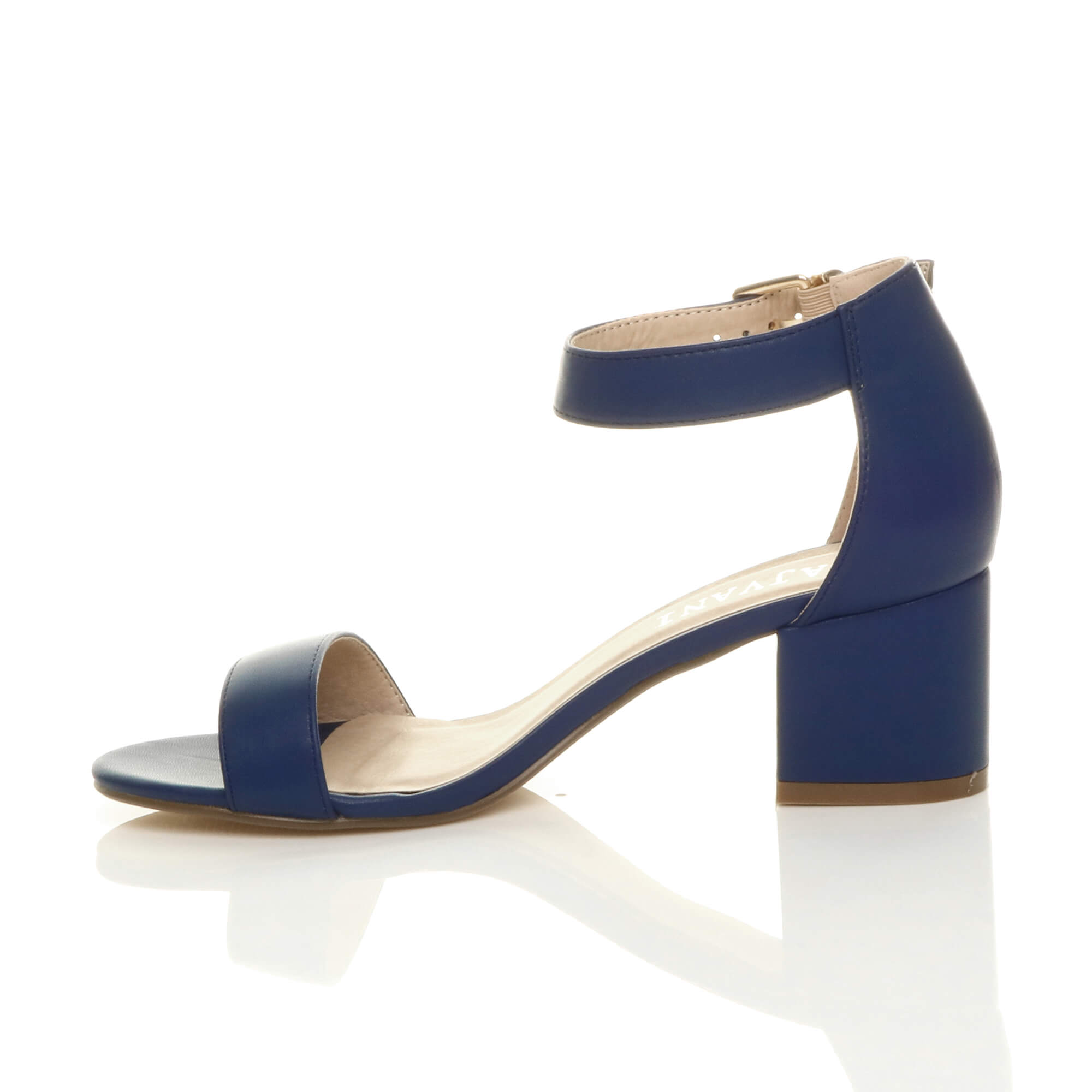 Navy Blue AJVANI Navy Blue Mid Block Heel Ankle Strap Sandals, Image 3 of 6