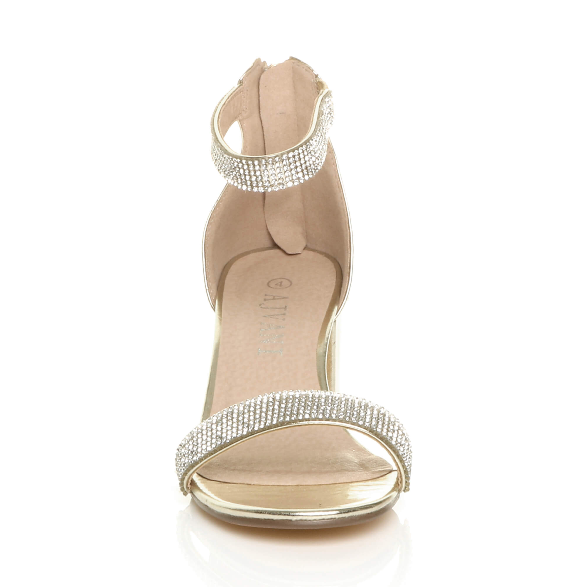 Gold AJVANI Gold Mid Block Heel Ankle Strap Sandals, Image 6 of 6