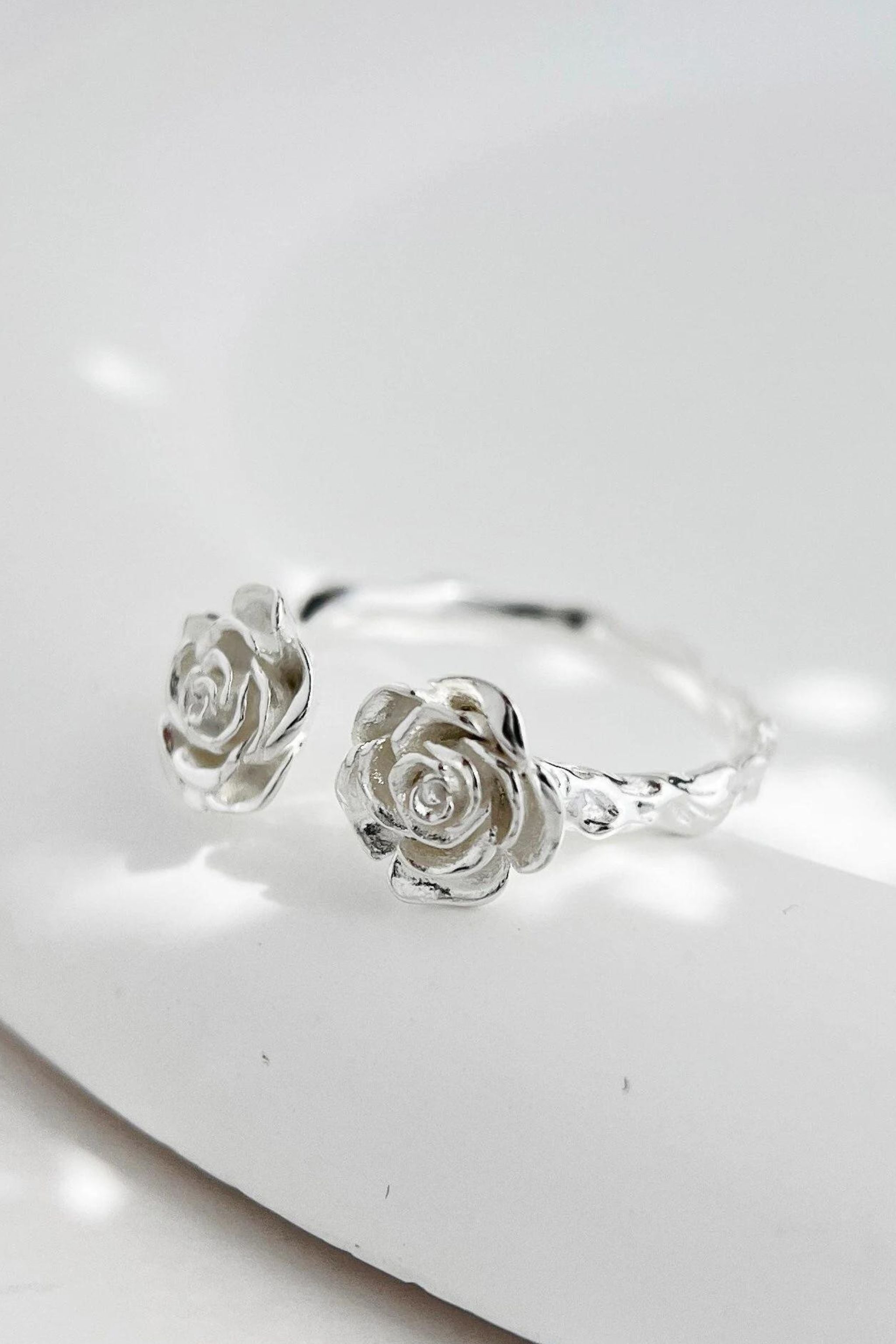 Silver Sterling Silver Rose Flower One Size Ring, Image 1 of 3