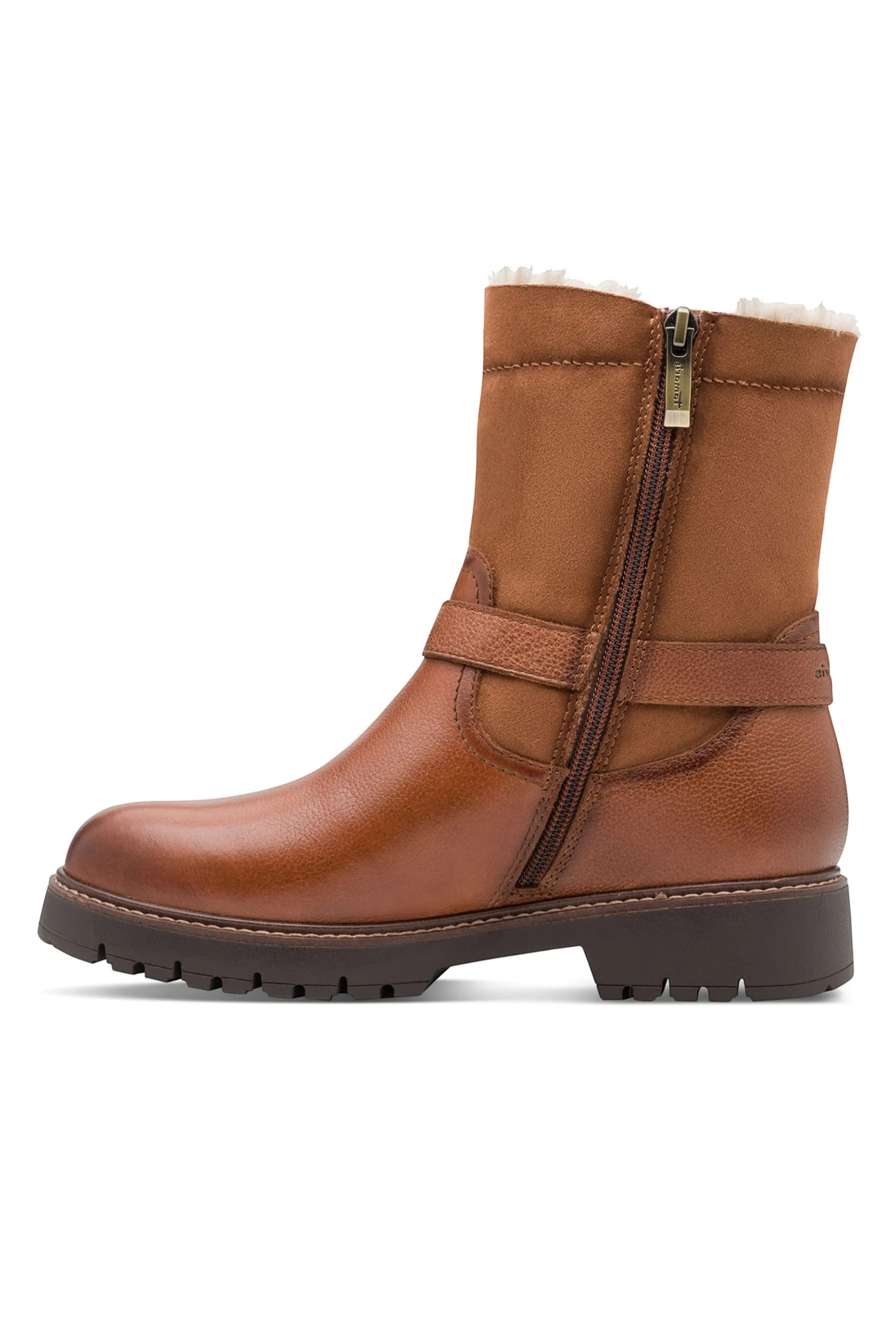 Brown Tamaris Brown Tamaris Womens Cognac Buckle Biker Boots, Image 4 of 7