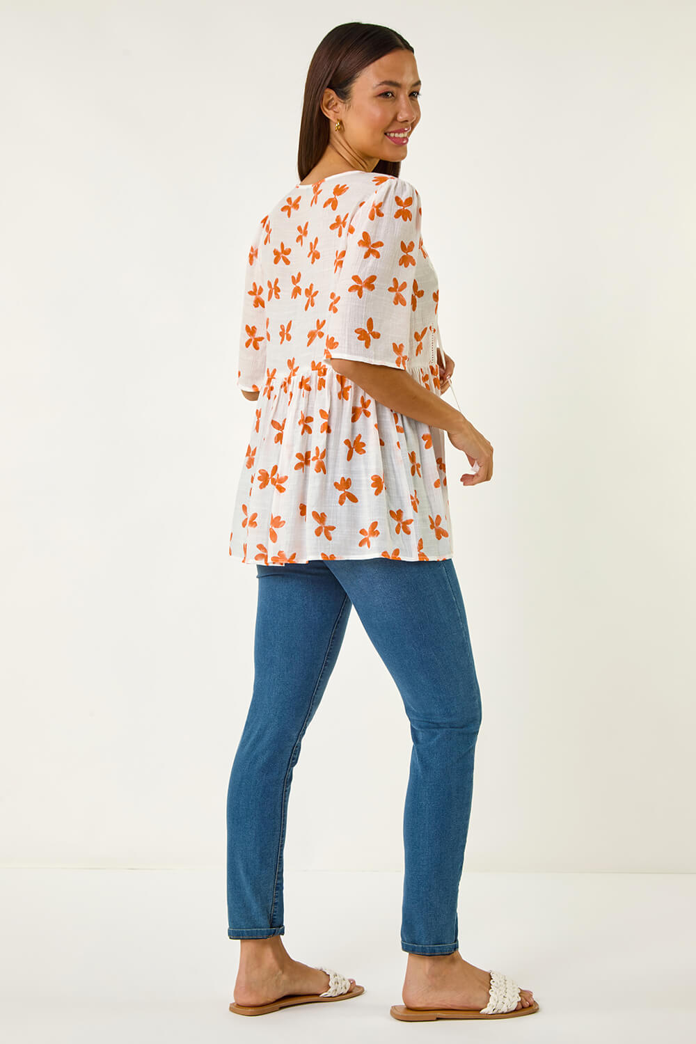 ORANGE Floral Print Tassel Top, Image 4 of 5