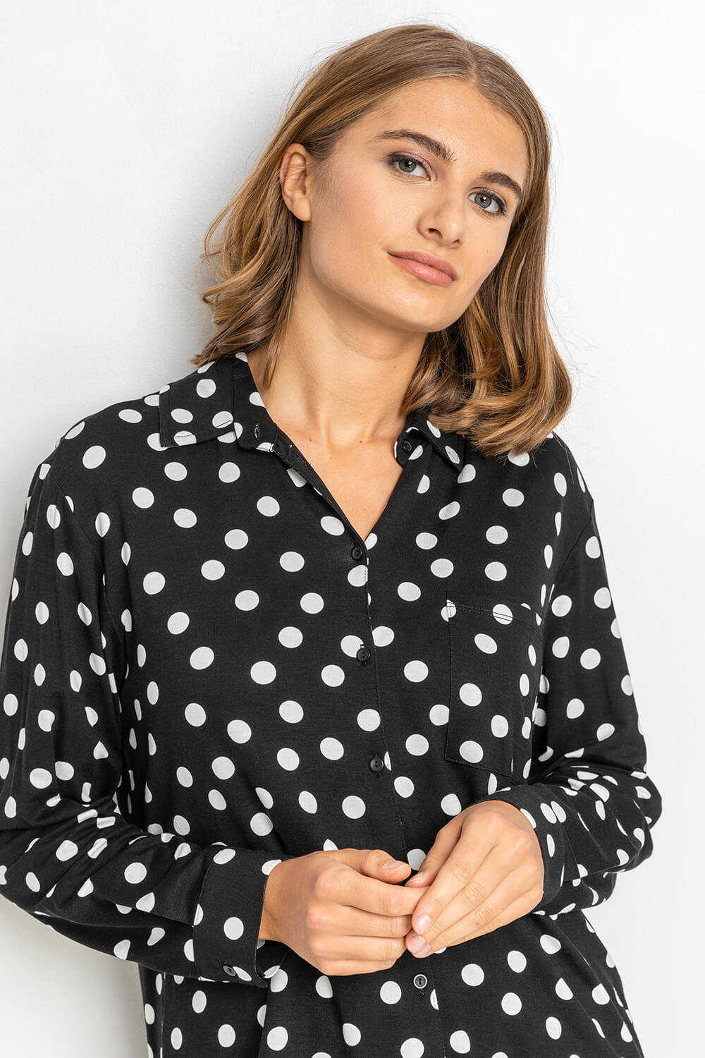 Black Spot Print Buttoned Shirt, Image 5 of 5