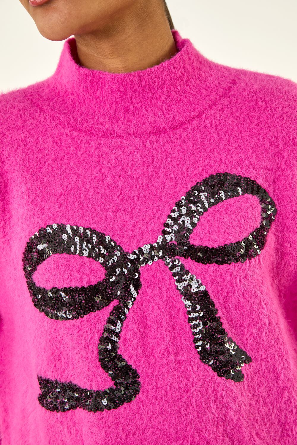 PINK Sparkly Bow Knit Jumper, Image 6 of 5