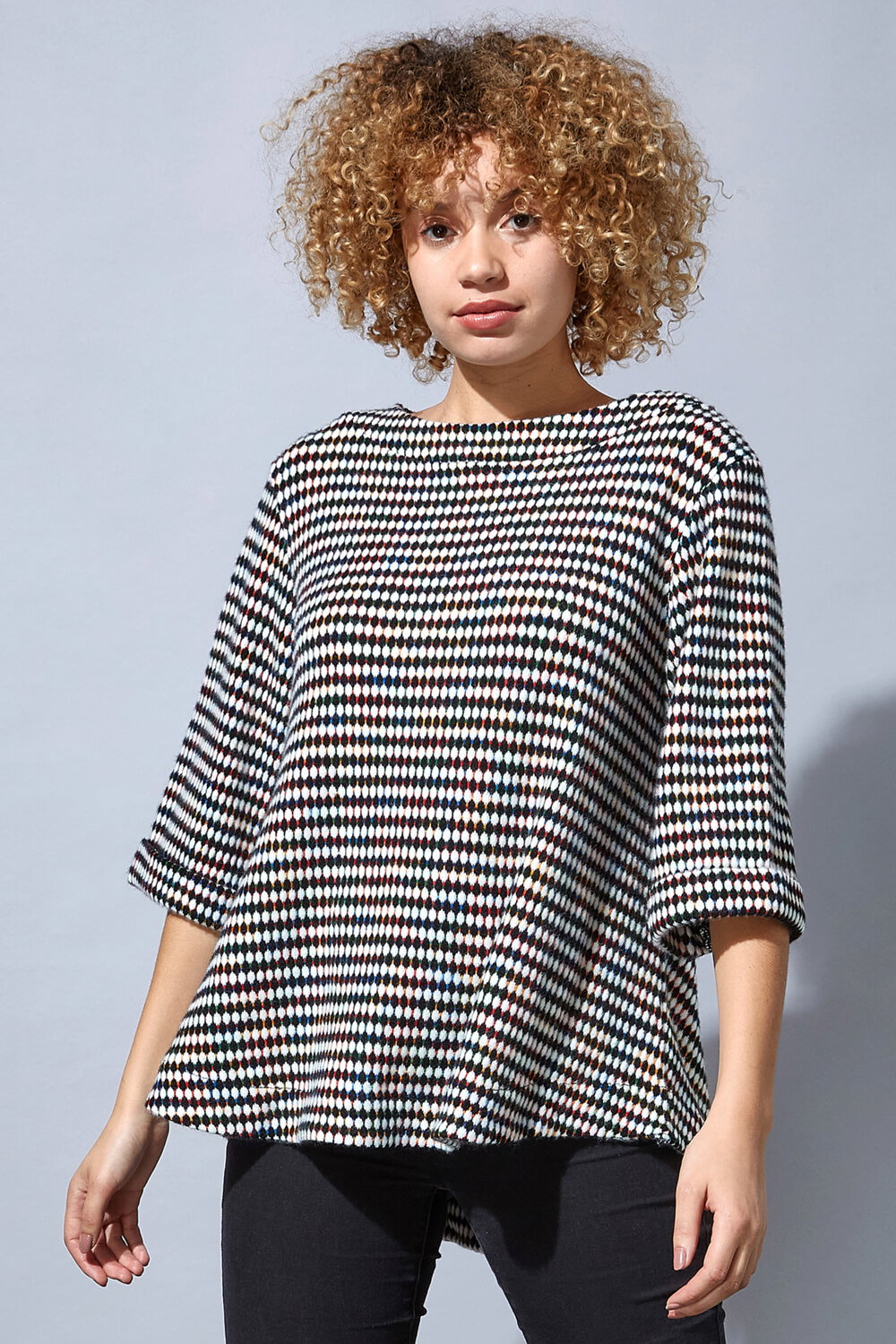 Ivory Rainbow Textured Tunic Top, Image 1 of 4
