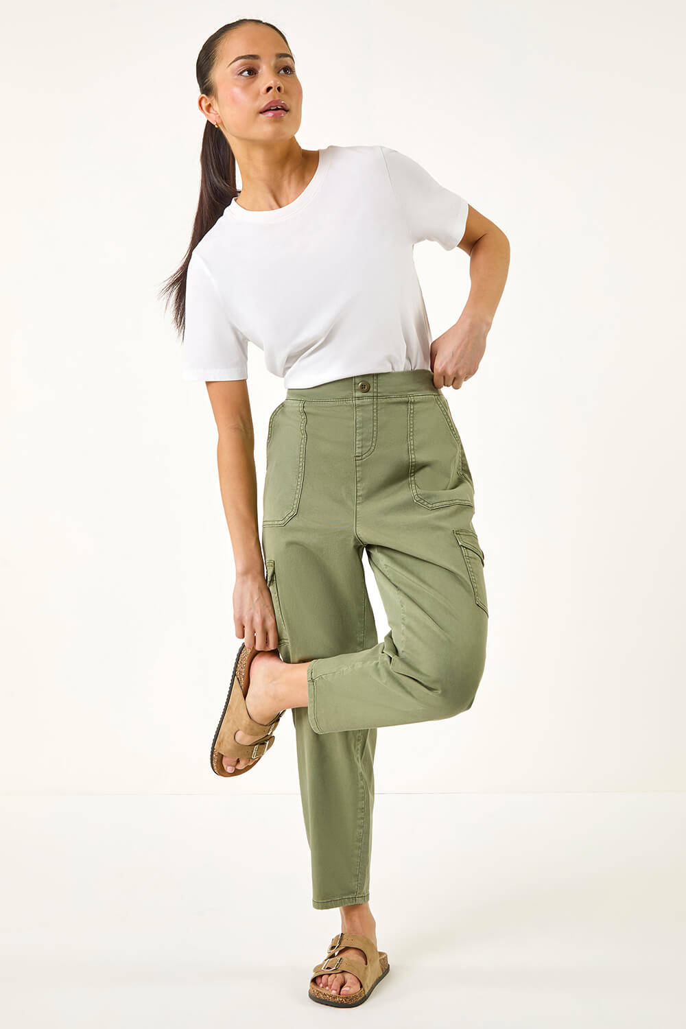 Sage Petite Cotton Cargo Stretch Trousers , Image 3 of 5